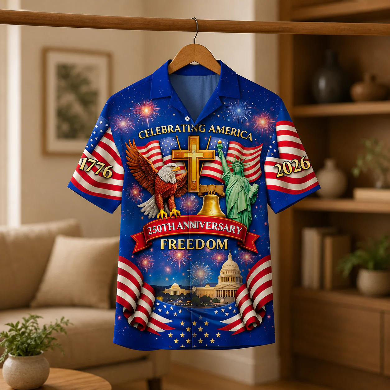 Celebrating America 250th Anniversary Freedom - Personalized Hawaiian Shirt - Gift For Patriotic Men - Image 4