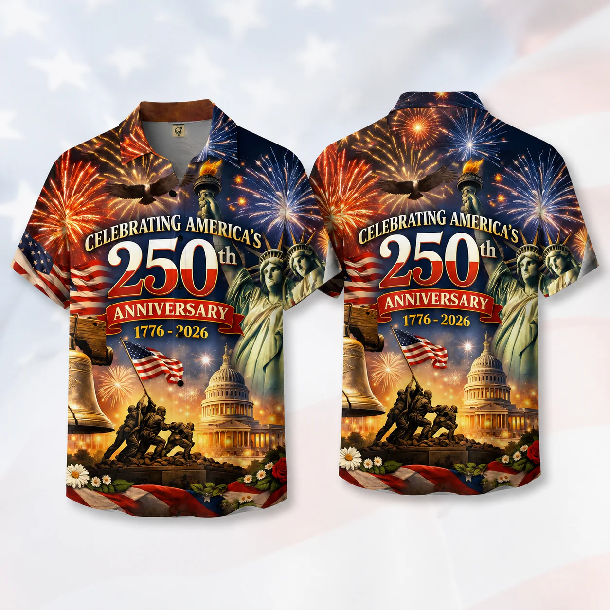 Celebrating America 250th Anniversary Liberty Fireworks - Hawaiian Shirt - Gift For Men, Patriots