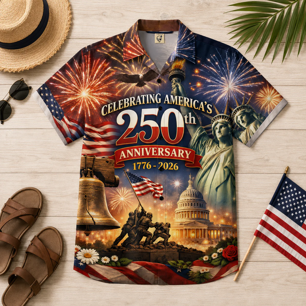Celebrating America 250th Anniversary Liberty Fireworks - Hawaiian Shirt - Gift For Men, Patriots - Image 3