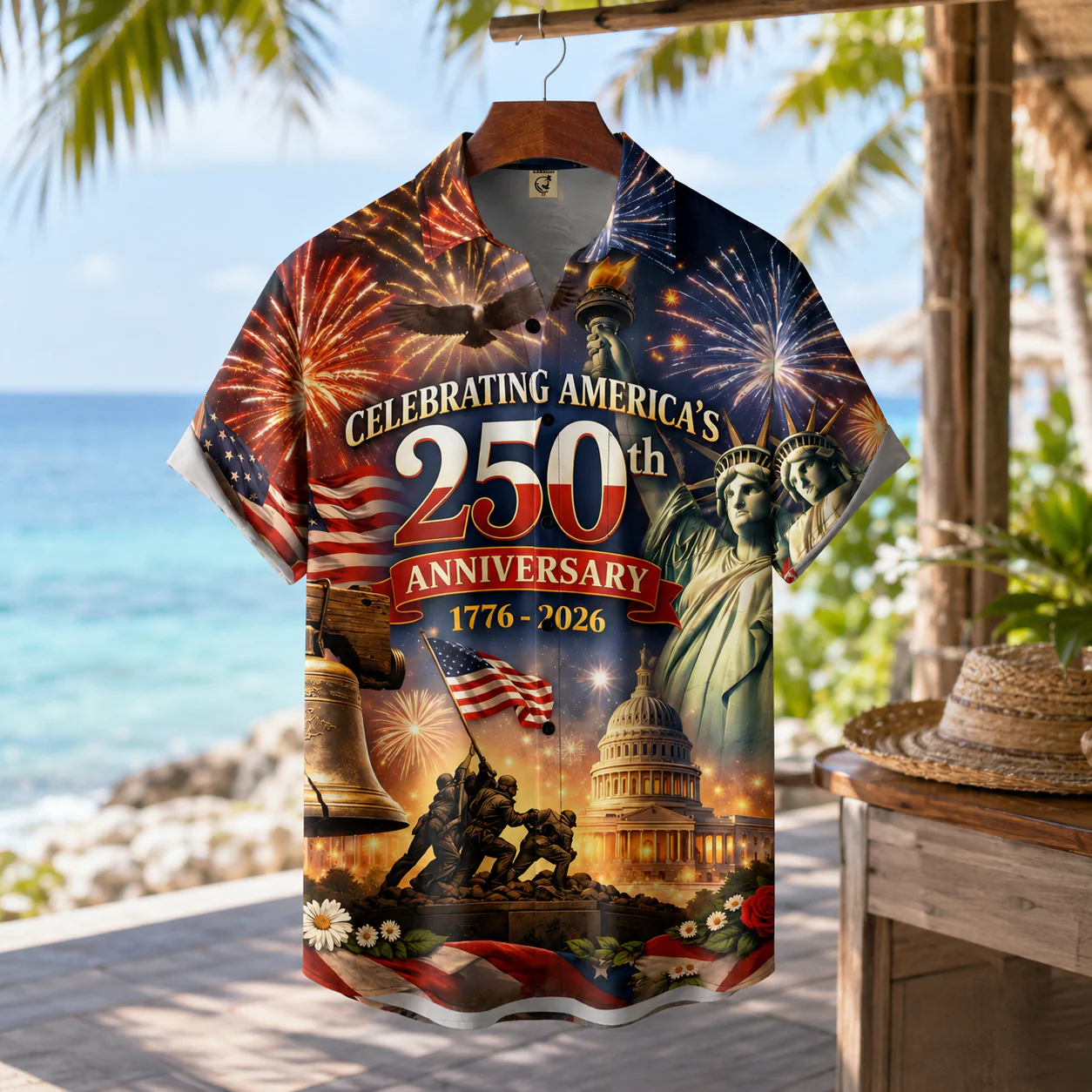 Celebrating America 250th Anniversary Liberty Fireworks - Hawaiian Shirt - Gift For Men, Patriots - Image 4