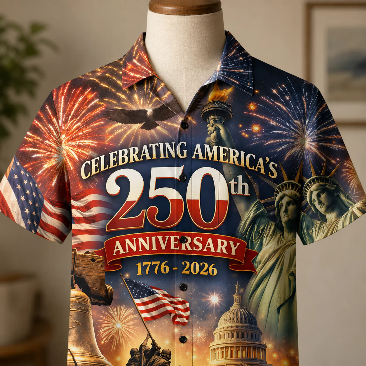 Celebrating America 250th Anniversary Liberty Fireworks - Hawaiian Shirt - Gift For Men, Patriots - Image 5