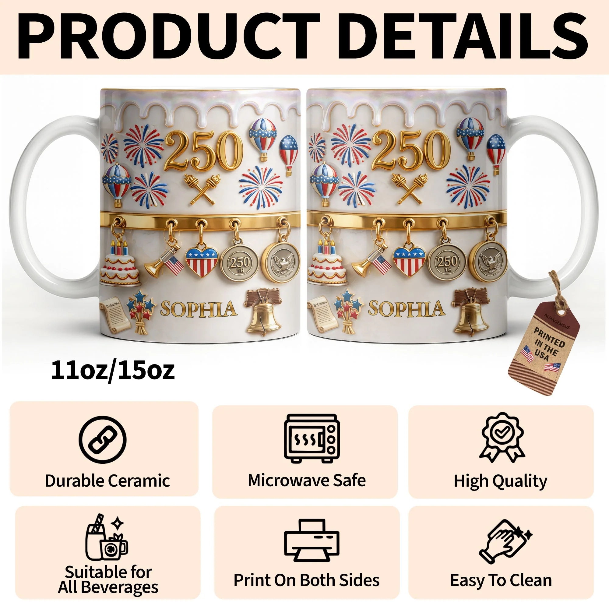 Celebrating Freedom And Liberty USA - Personalized White Mug - Gift For Patriots - Image 14