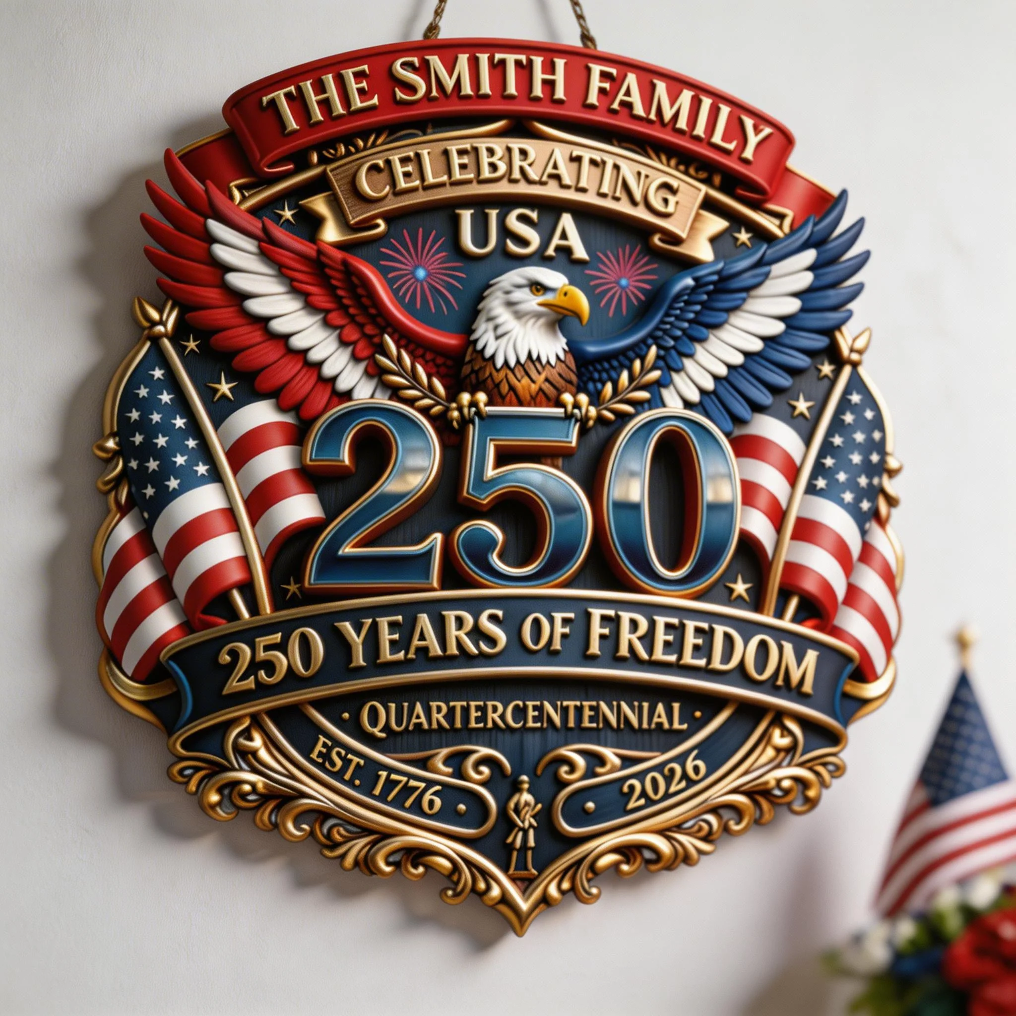 Celebrating USA 250 Years Of Freedom - Personalized Wood Sign - Patriotic Gift For Family | HN02 - Image 3