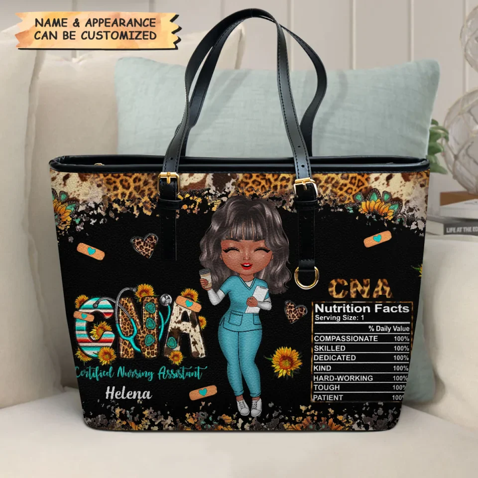 Certified Nursing Assistant Nutrition Facts - Personalized Leather Tote Bag - Gift For CNA, Nurse | NR4 HH01 - Image 3