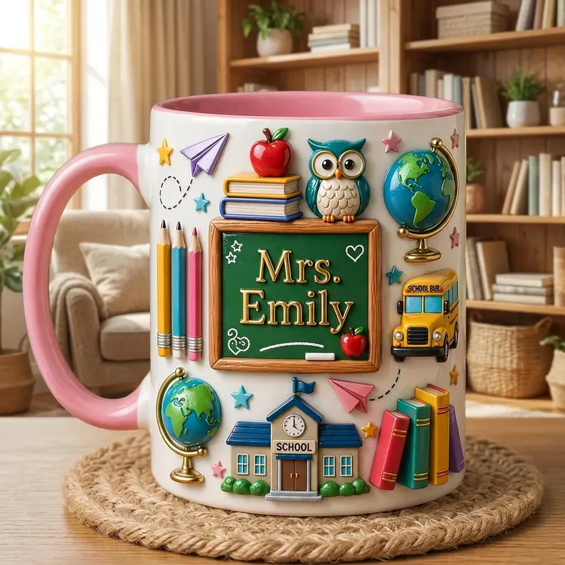 Chalkboard School - Personalized Accent Mug - Gift For Teacher