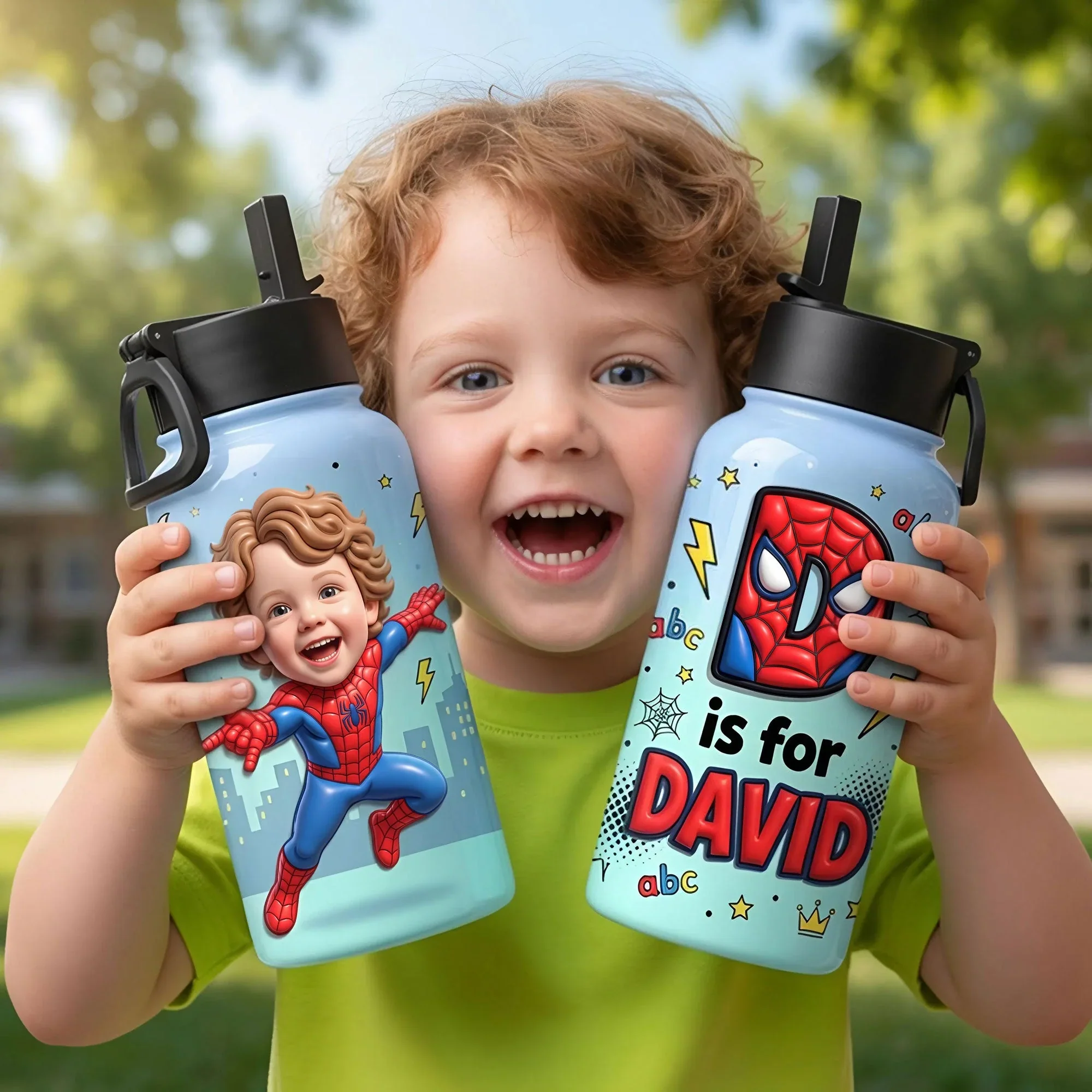Champion For Kid Hero - Personalized Custom Photo Stainless Steel Water Bottle