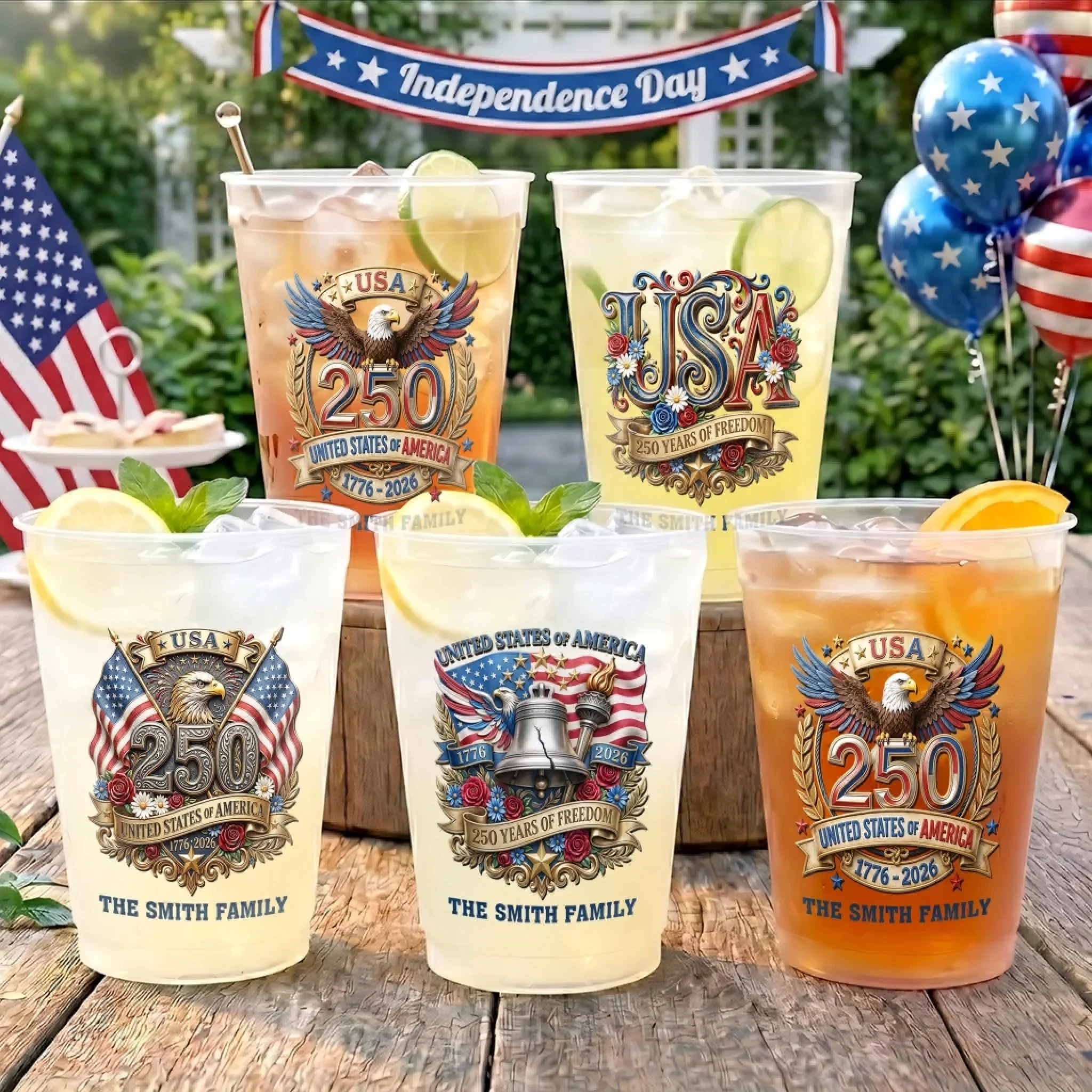 Cheers To 250 Years America Celebrating - Personalized Frosted Cups - Patriotic Gift For Family