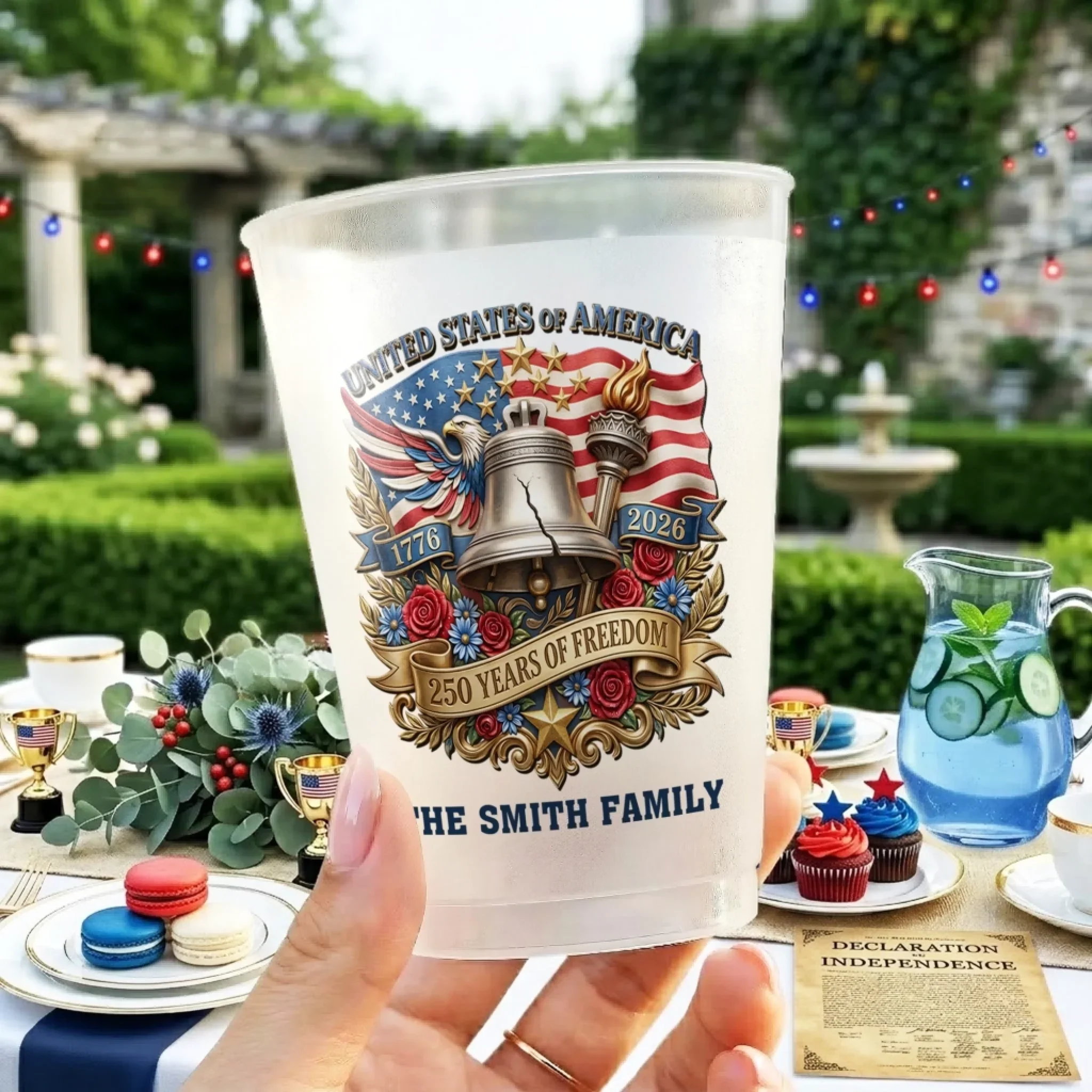 Cheers To 250 Years America Celebrating - Personalized Frosted Cups - Patriotic Gift For Family - Image 2