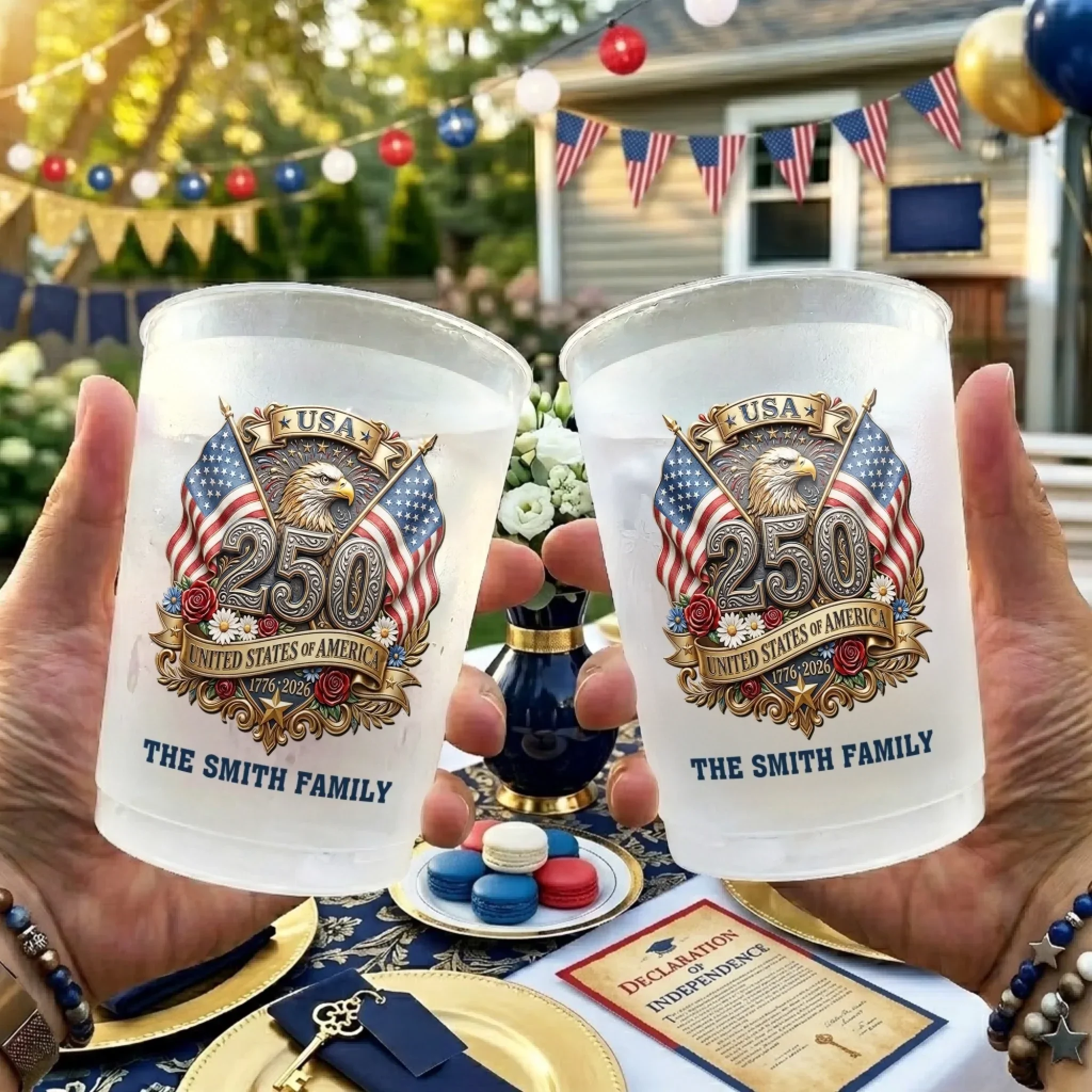Cheers To 250 Years America Celebrating - Personalized Frosted Cups - Patriotic Gift For Family - Image 3
