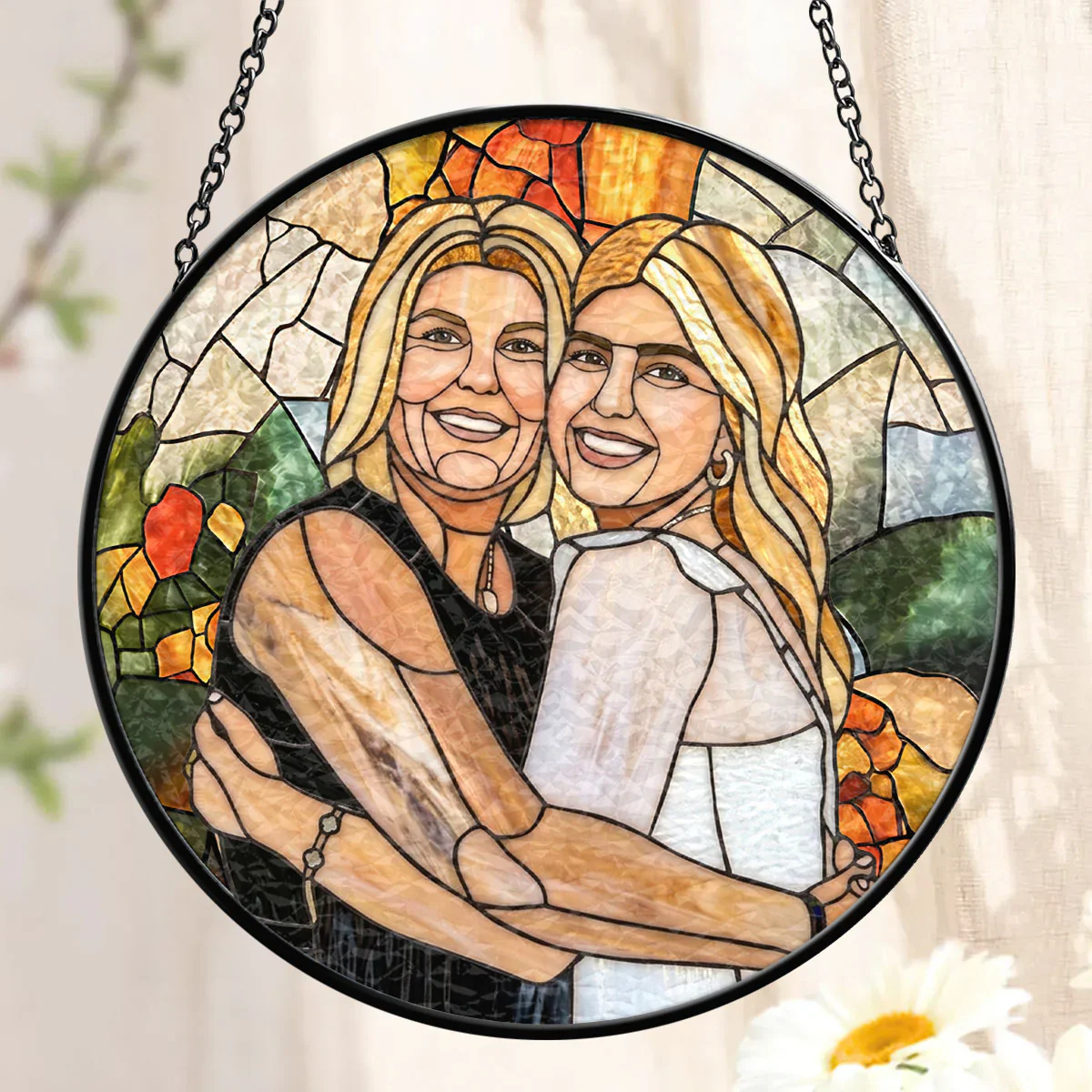 Cherished Moments Family - Personalized Stained Glass Window Hanging Suncatcher - Gift For Mom, Grandma