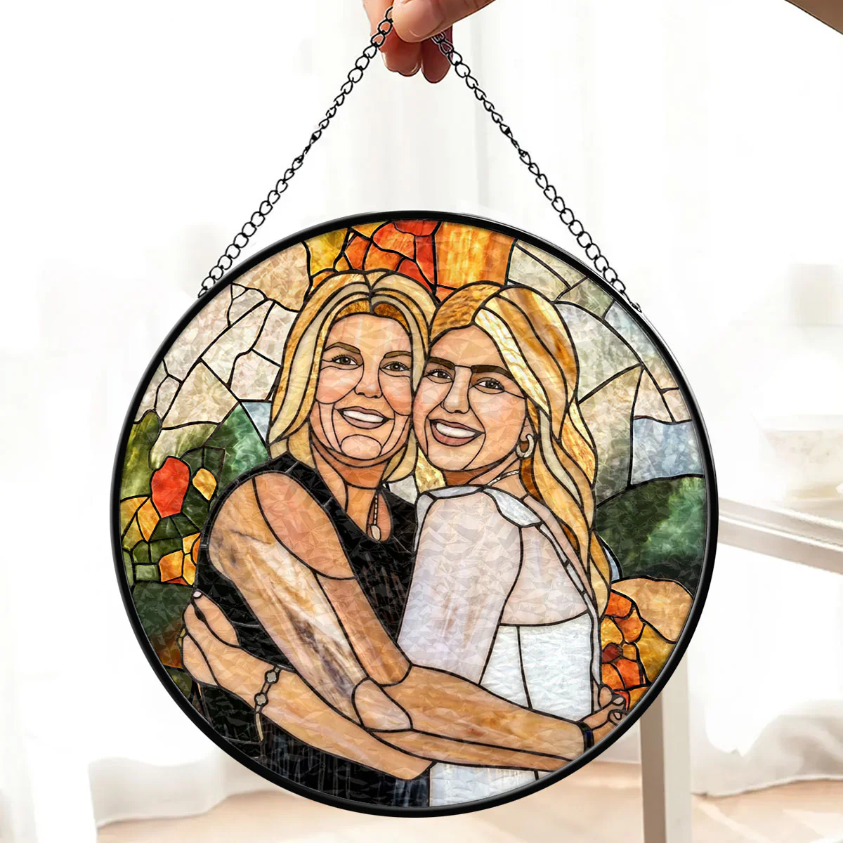 Cherished Moments Family - Personalized Stained Glass Window Hanging Suncatcher - Gift For Mom, Grandma - Image 3