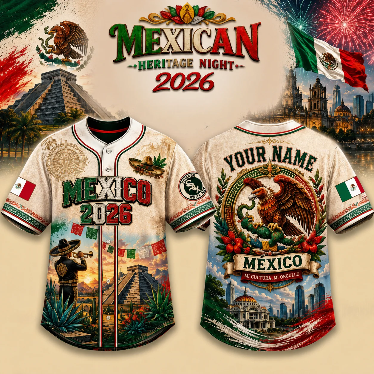 Chicago Mexican Heritage Night Mexico 2026 - Personalized Baseball Jersey - Gift For Sport Fans