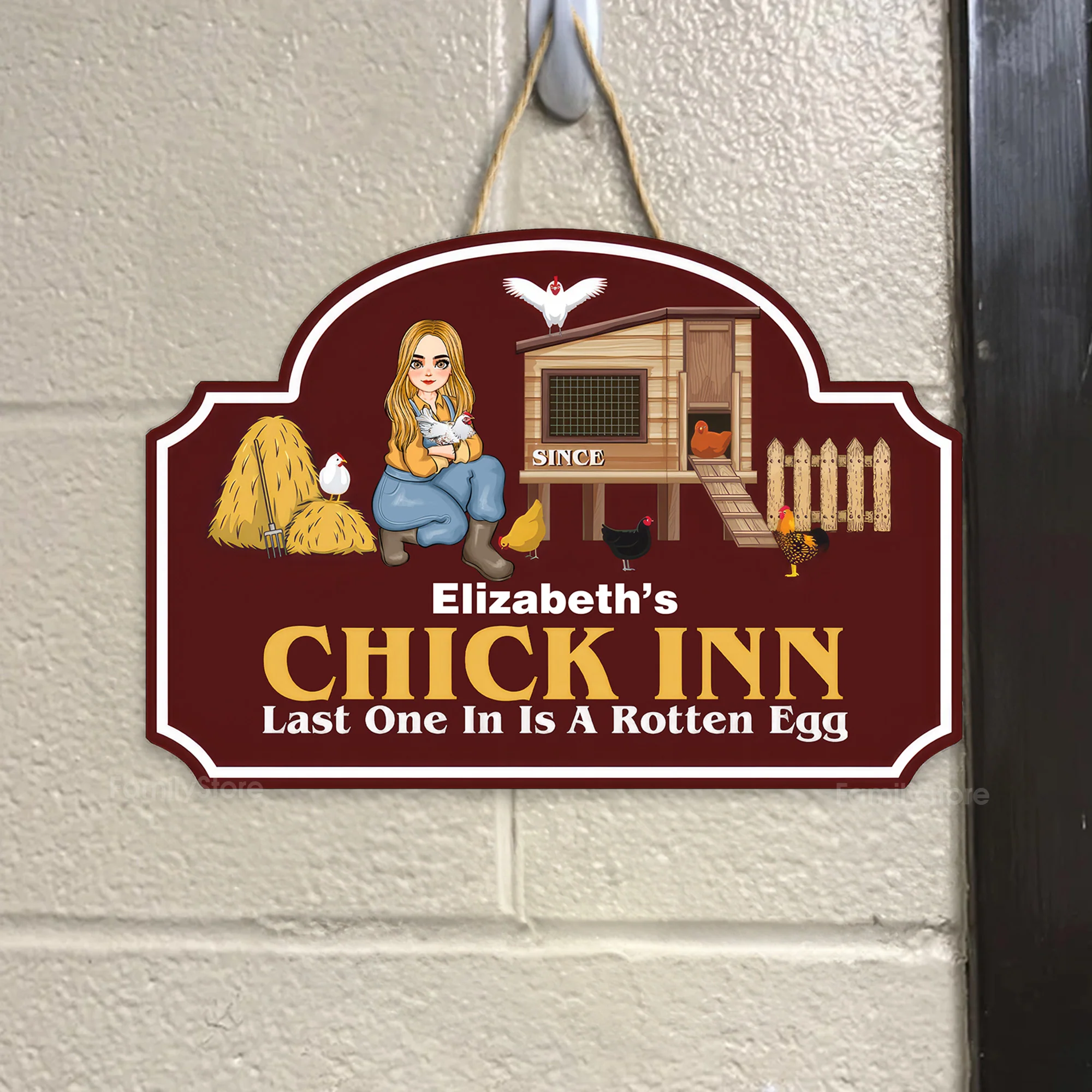 Chick Inn Last One In Is A Rotten Egg - Personalized Wood Sign - Funny Gifts For Farmer, Gifts For Chicken Lover | GR17 NH96 - Image 2