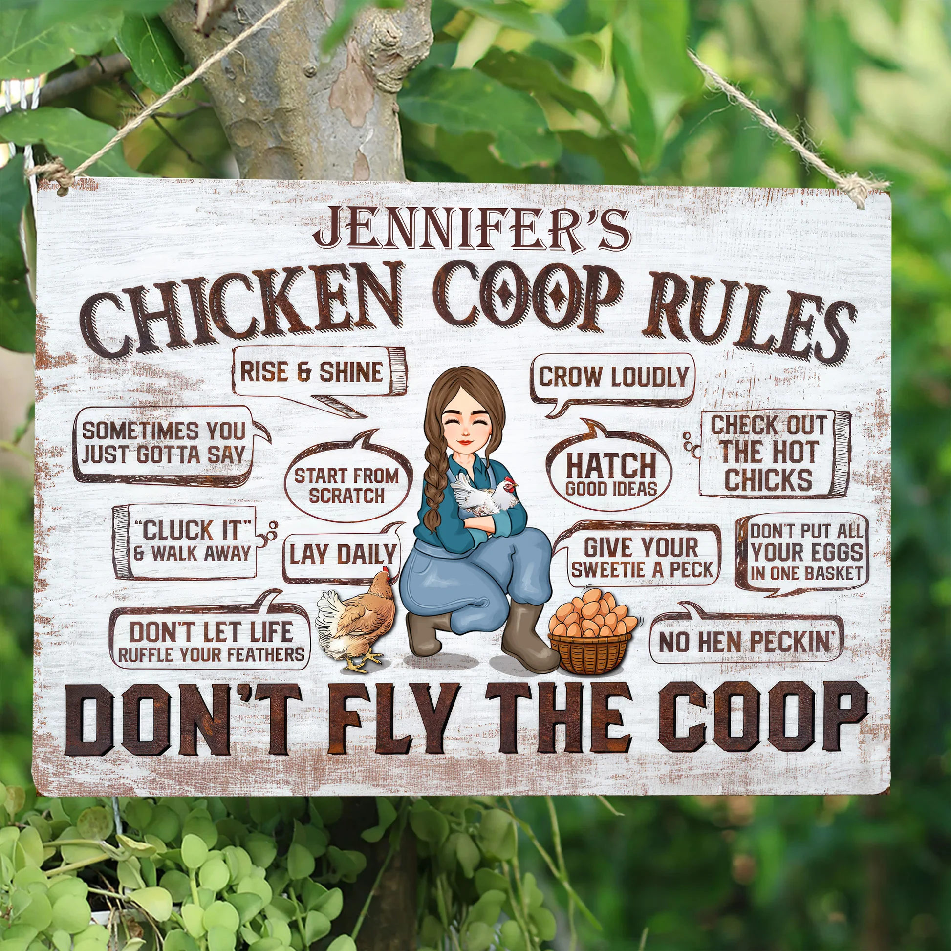 Chicken Coop Rules  - Personalized Metal Sign - Gift For Mom, Grandma, Mothers Day, Farmers | GR17 NA94