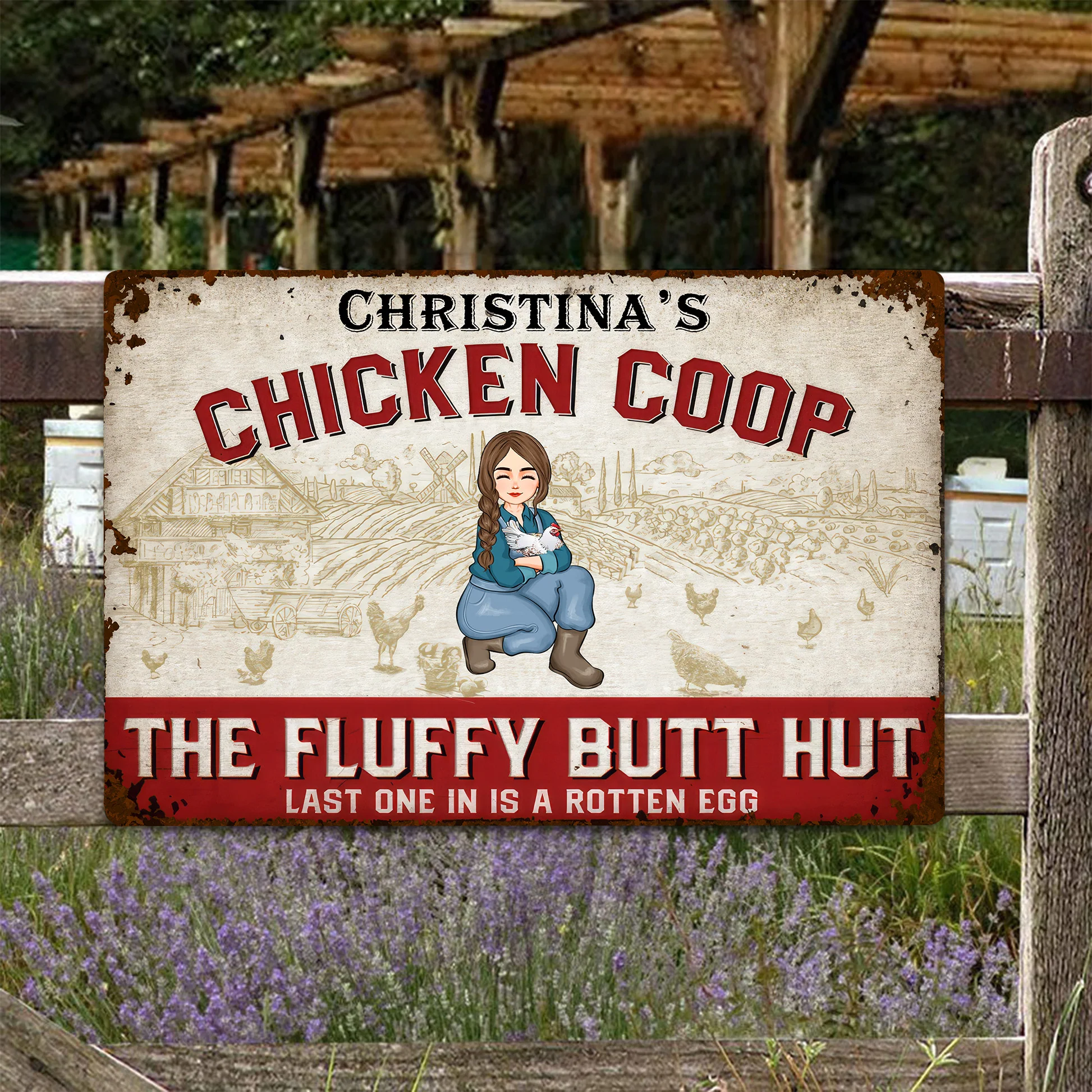 Chicken Coop, The Fluffy Butt Hut - Personalized Metal Sign - Funny Gifts For Farmer, Gifts For Chicken Lover | GR17 NH96 - Image 2