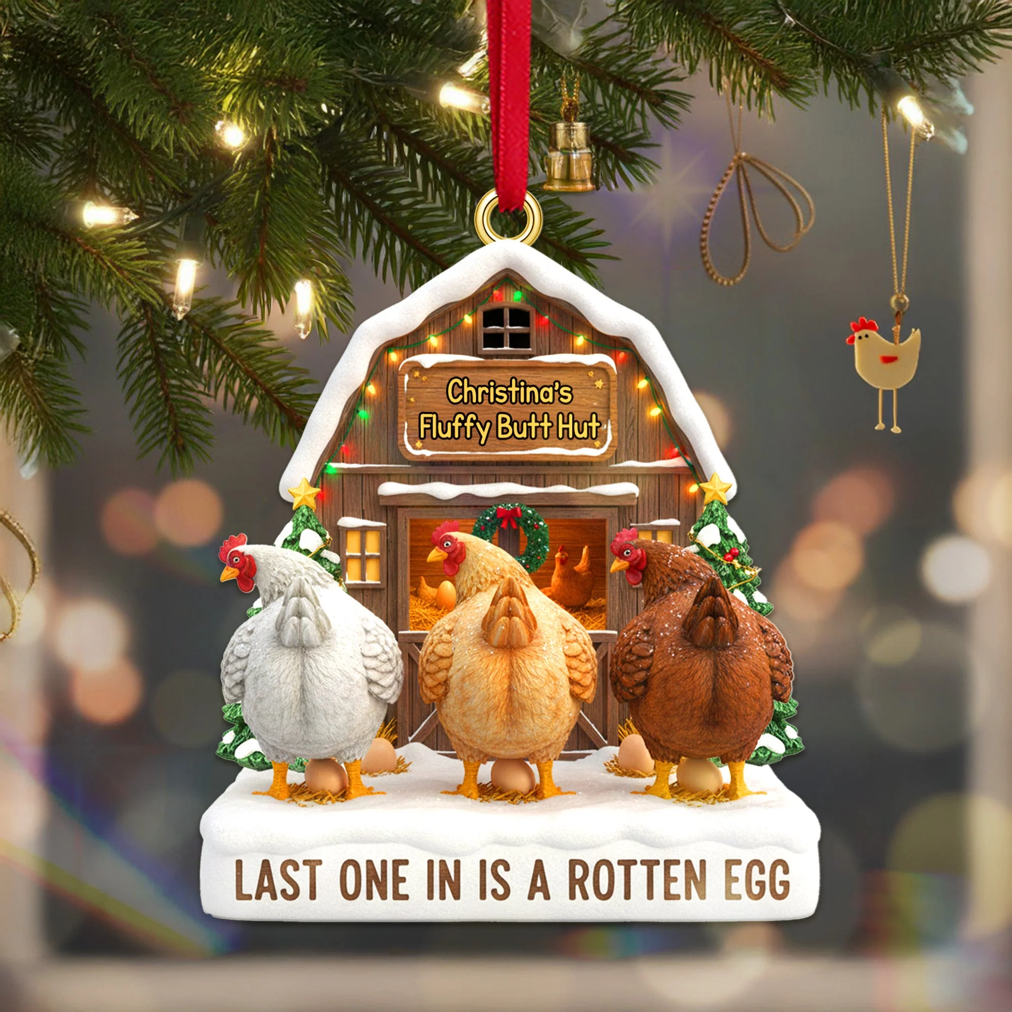 Chicken Farm Last One In Is A Rotten Egg - Personalized Acrylic Ornament - Christmas Gift For Farmer