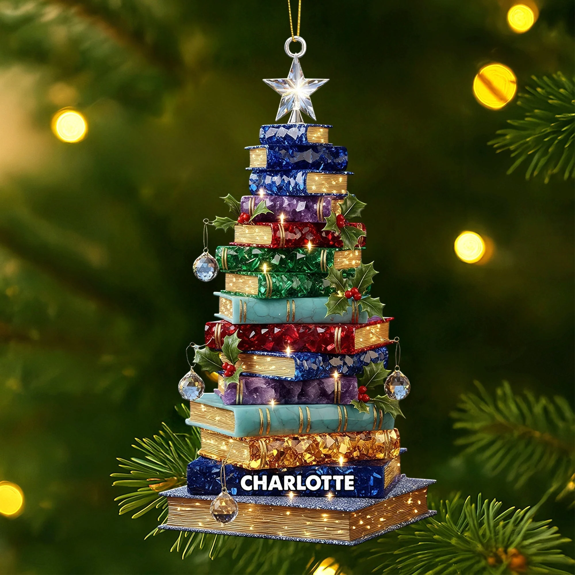 Christmas Book Tree - Personalized Acrylic Ornament - Gift For Book Lovers