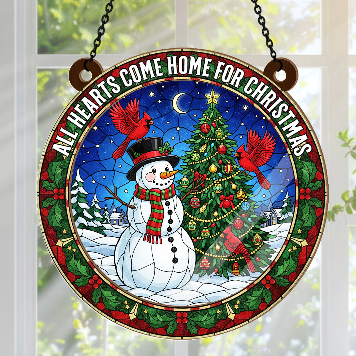 Christmas Cardinal - Personalized Window Hanging Suncatcher - Gift For Christmas TD118