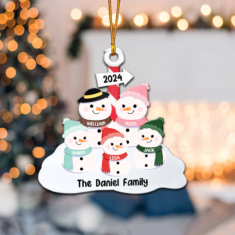 Christmas Family Snowmans - Gift For Family - Personalized Wood Ornament - CL34 NA94 - Image 2