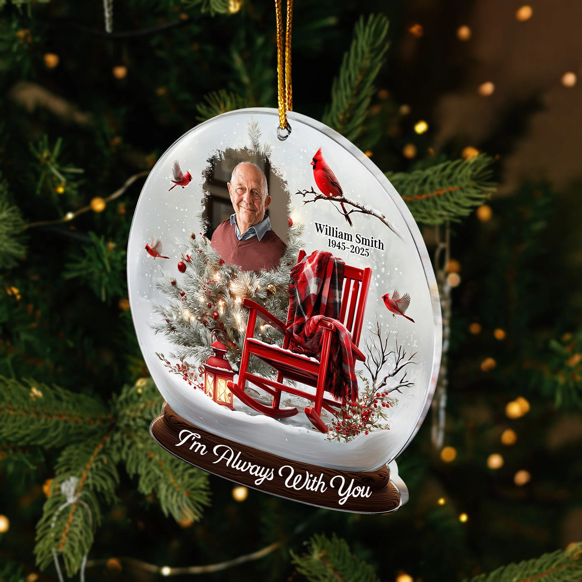 Christmas In Heaven, Cardinal & Rocking Chair - Personalized Acrylic Photo Ornament TD118 - Image 3