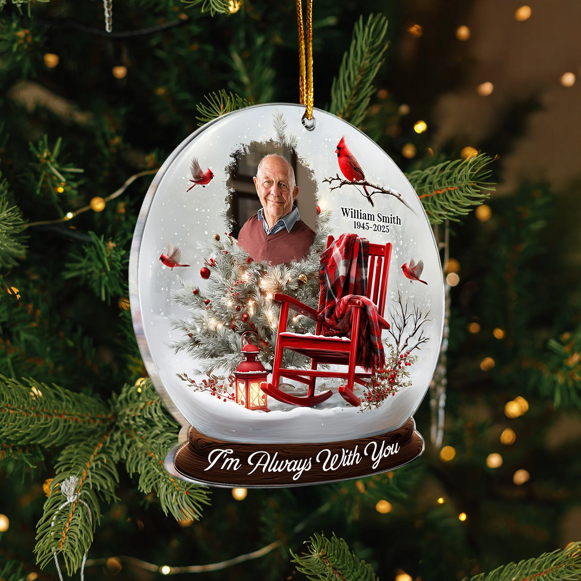 Christmas In Heaven, Cardinal & Rocking Chair - Personalized Acrylic Photo Ornament TD118 - Image 4