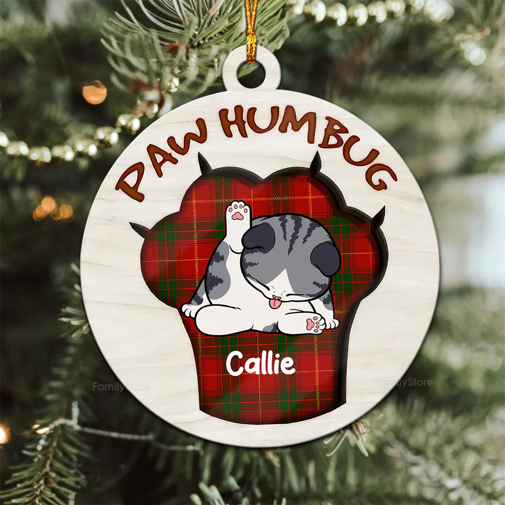 Christmas Paw Humbug - Personalized Wood Ornament - Gift For Cat Lover, Cat Mom, Cat Dad - CLP10 NA94 - Image 3