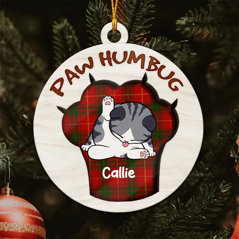 Christmas Paw Humbug - Personalized Wood Ornament - Gift For Cat Lover, Cat Mom, Cat Dad - CLP10 NA94 - Image 5