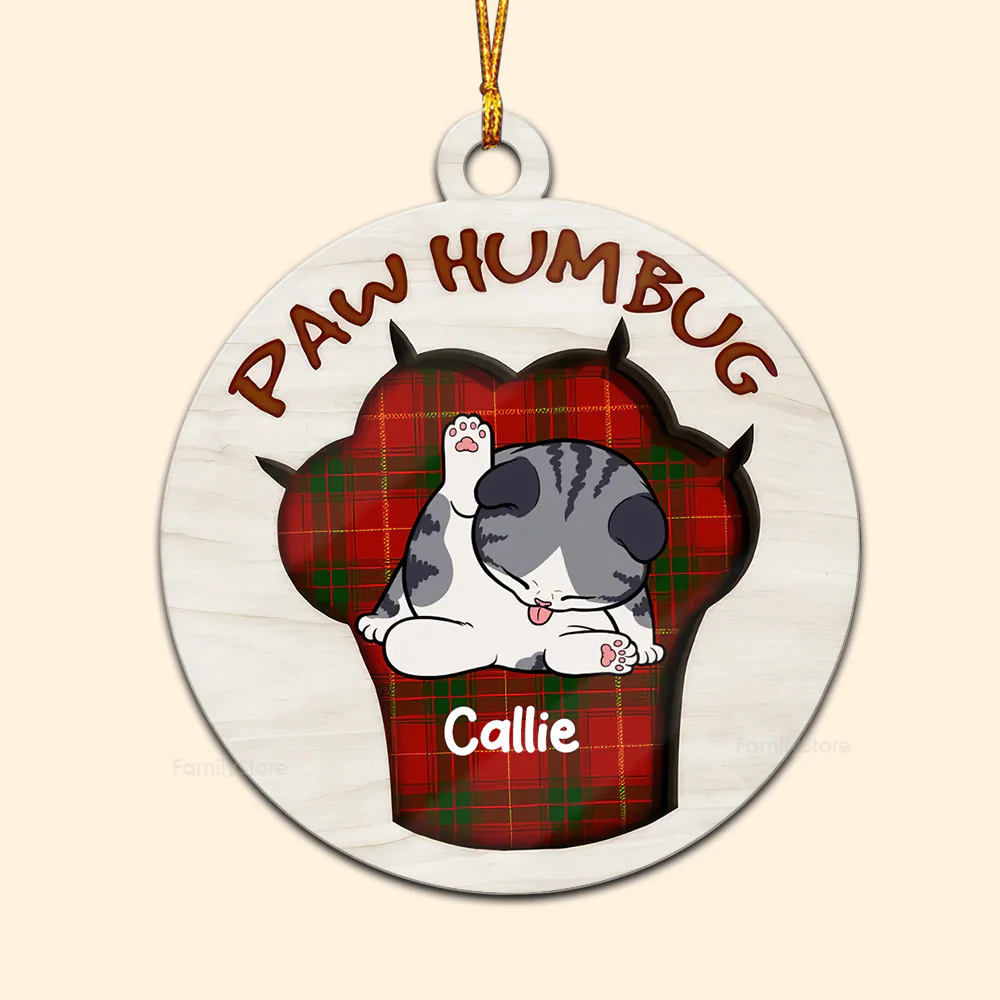 Christmas Paw Humbug - Personalized Wood Ornament - Gift For Cat Lover, Cat Mom, Cat Dad - CLP10 NA94 - Image 6