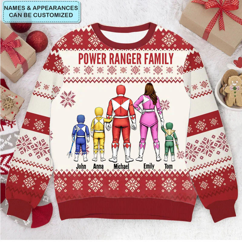 Christmas Power Rangwe Family Costumes - Personalized Custom Ugly Sweatshirt - Christmas Gift For Family, Family Members - CL21 PT - Image 3
