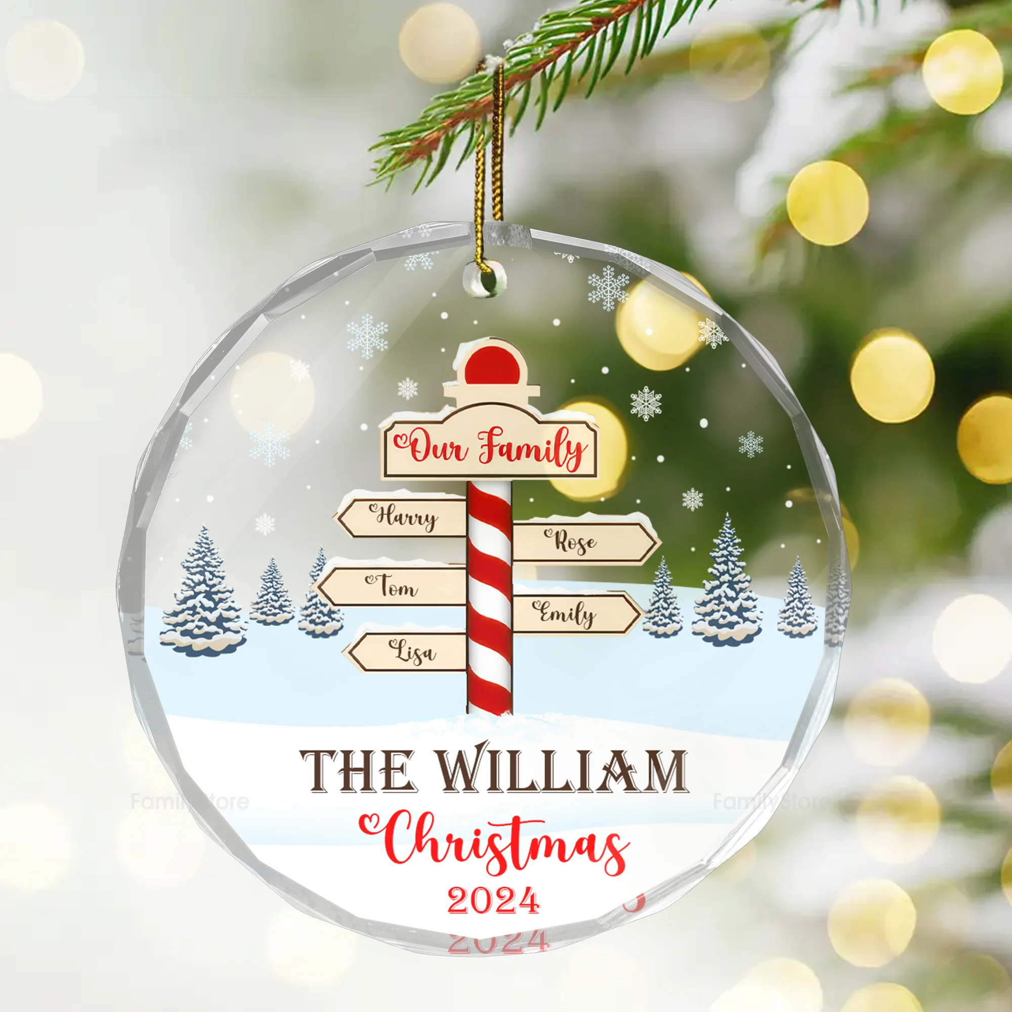 Christmas Snowy Winter Family Names - Gift For Family - Personalized Glass Ornament - NA94 - Image 3