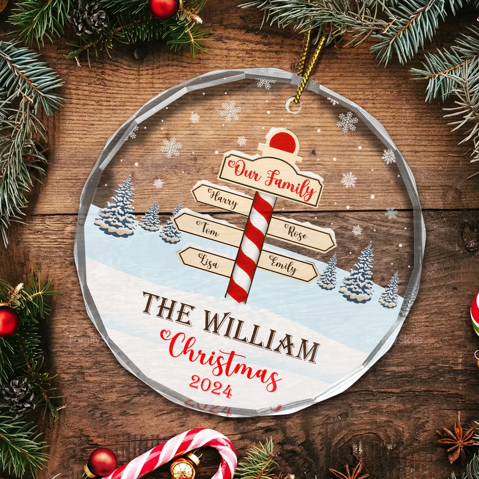 Christmas Snowy Winter Family Names - Gift For Family - Personalized Glass Ornament - NA94 - Image 5