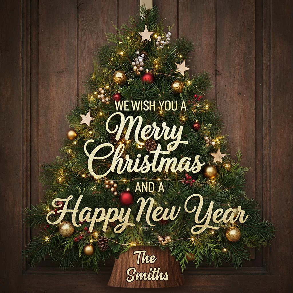 Christmas Tree Wreath Decoration - Personalized Custom Shaped Wood Sign - Christmas Gifts For Family NL122