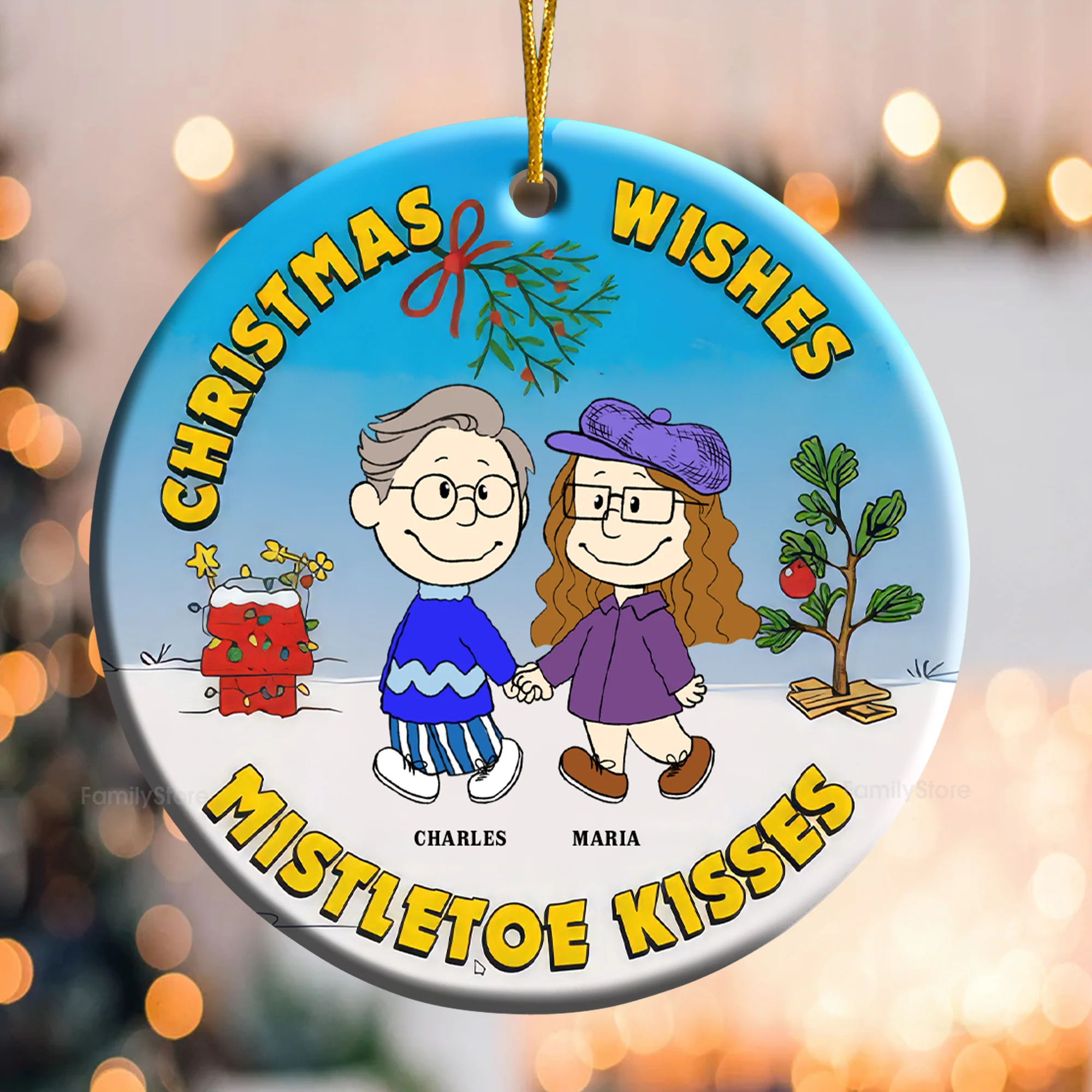 Christmas Wishes Mistletoe Kisses Peanut - Personalized Ceramic Ornament - Gift For Couple, Husband Wife CL43 NH96