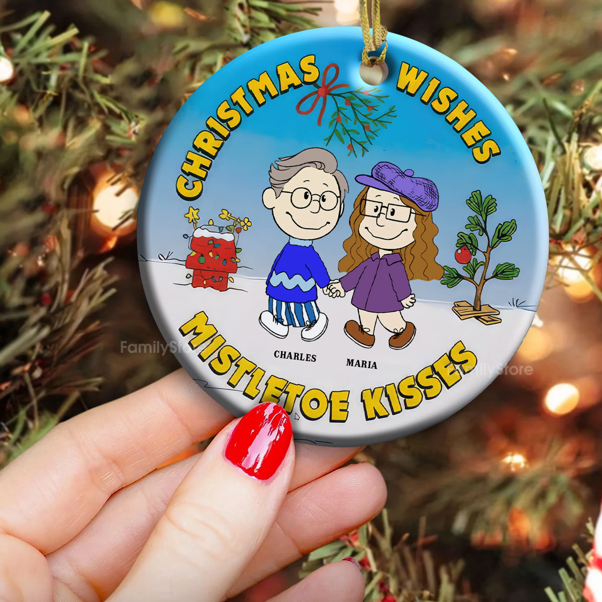 Christmas Wishes Mistletoe Kisses Peanut - Personalized Ceramic Ornament - Gift For Couple, Husband Wife CL43 NH96 - Image 3