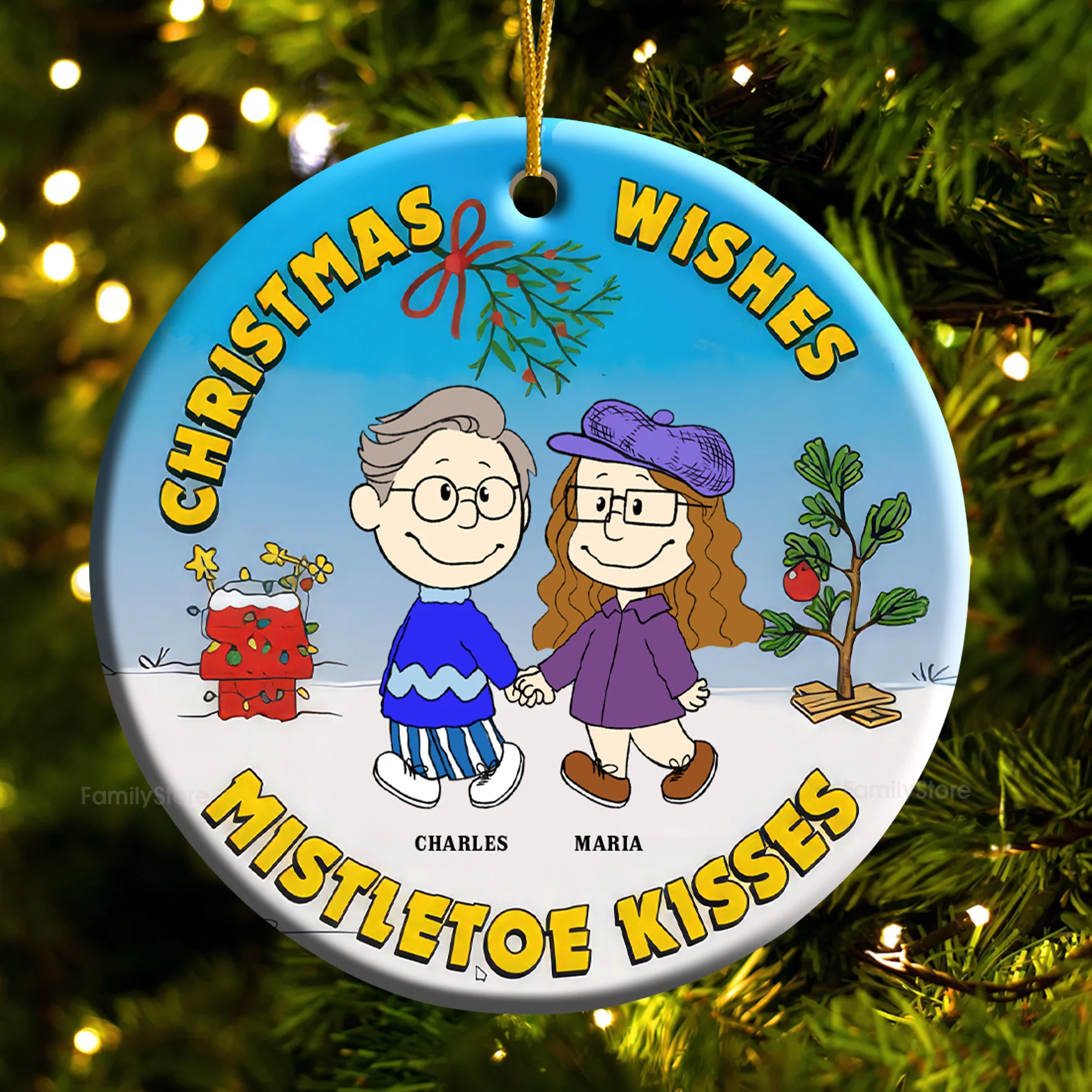 Christmas Wishes Mistletoe Kisses Peanut - Personalized Ceramic Ornament - Gift For Couple, Husband Wife CL43 NH96 - Image 4
