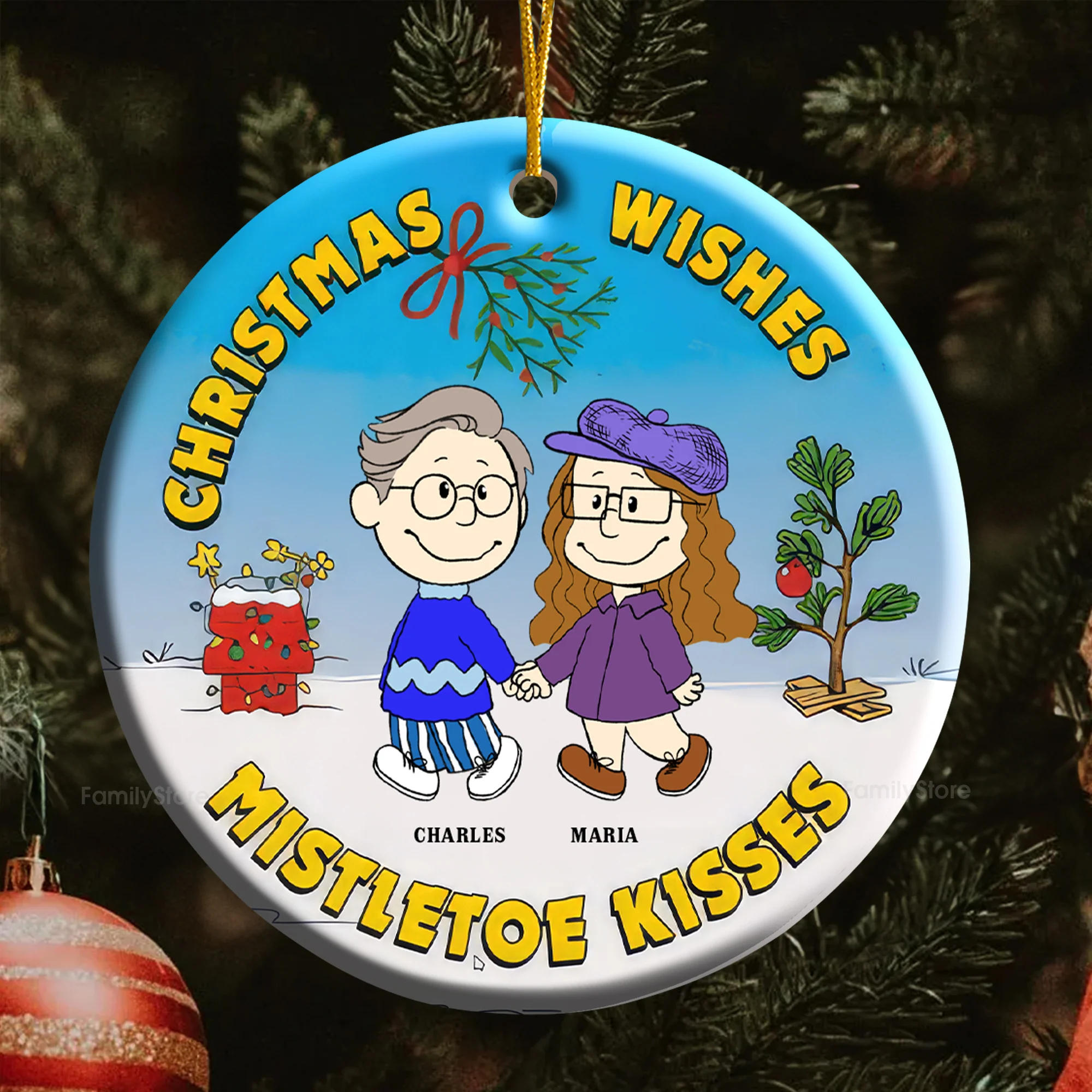 Christmas Wishes Mistletoe Kisses Peanut - Personalized Ceramic Ornament - Gift For Couple, Husband Wife CL43 NH96 - Image 5