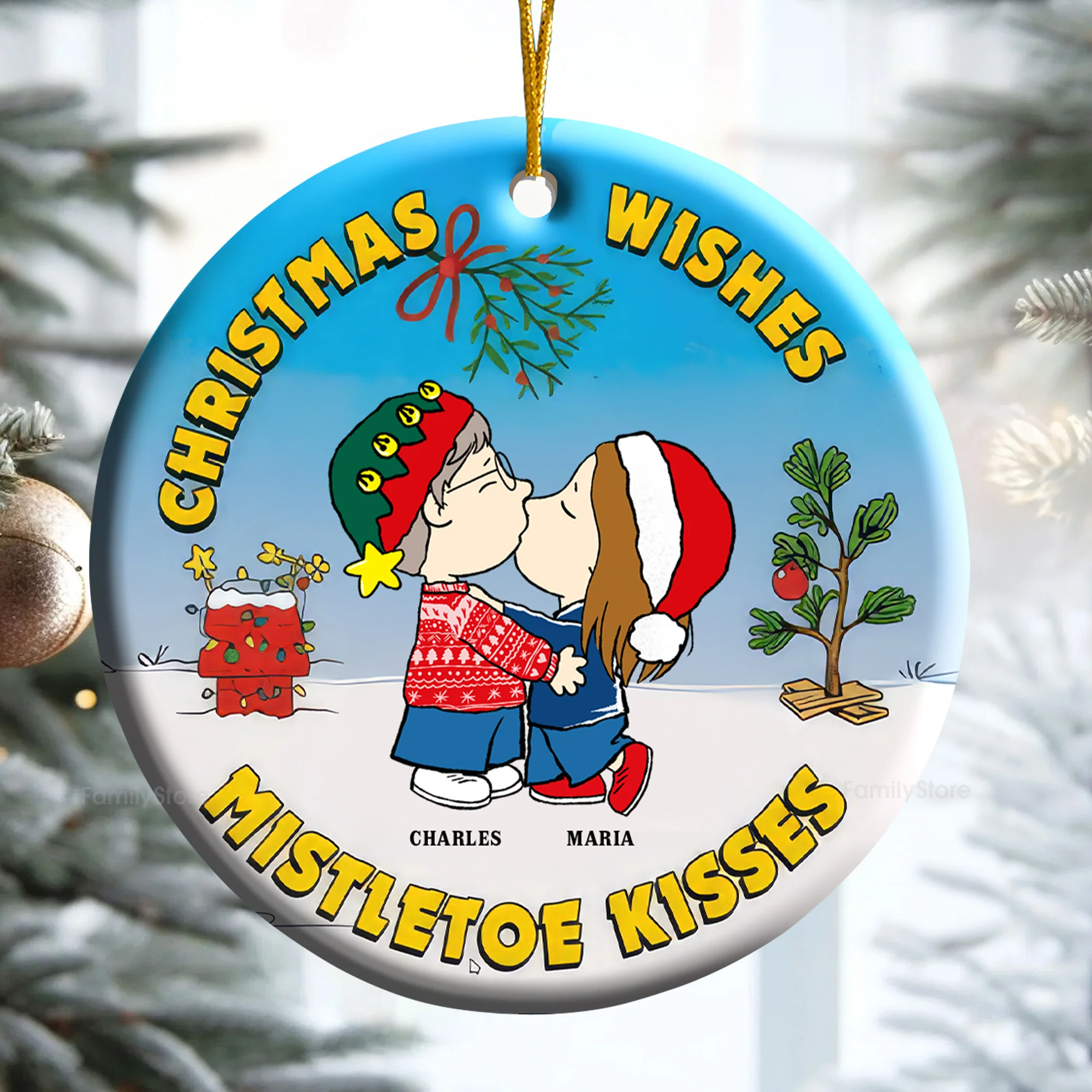 Christmas Wishes Mistletoe Kisses Peanut - Personalized Ceramic Ornament - Gift For Couple, Husband Wife - CL45 NH96 - Image 4