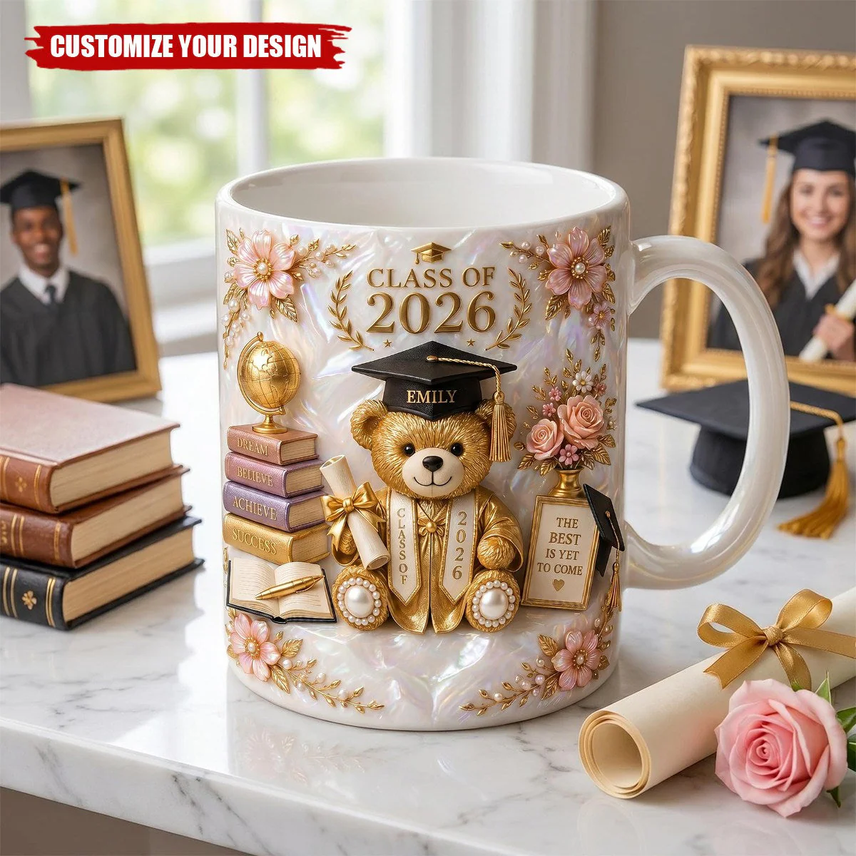 Class Of 2026 Bear Graduation - Personalized White Mug - Gift For Graduates - Image 2