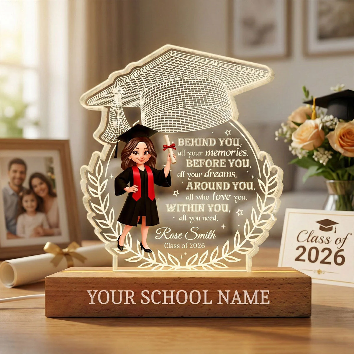 Class Of 2026 Behind You All Your Memories Around You All Who Love You - Personalized 3D Led Light - Gift For Graduates