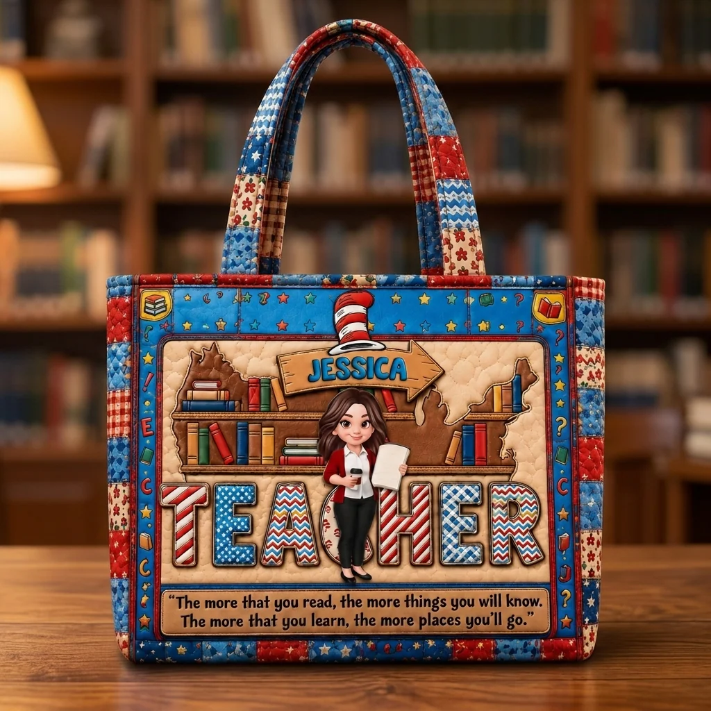 Classic Reading Teacher - Personalized Quilted Tote Bag - Gift For Teacher - Image 6