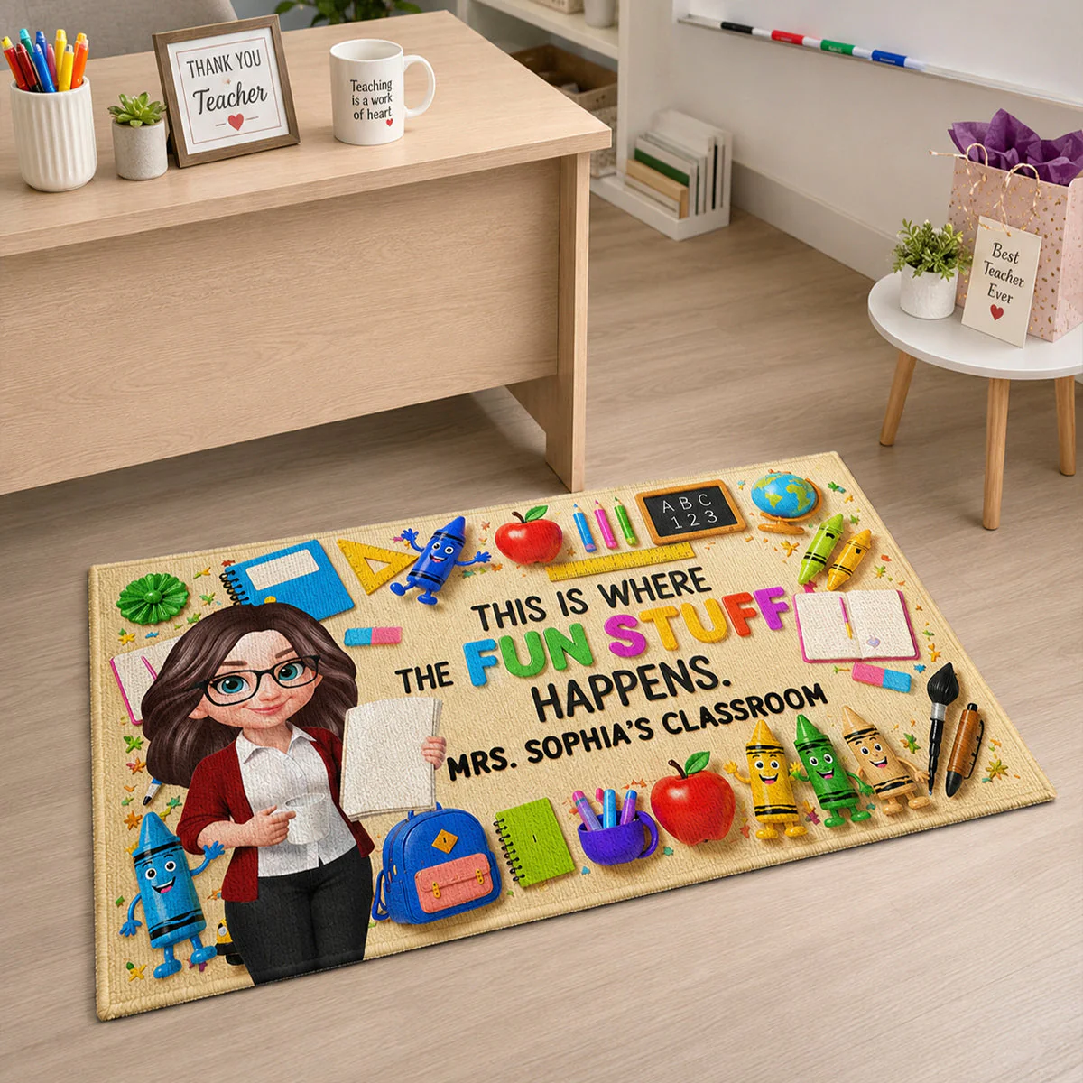 Classroom Is Where The Fun Stuff Happens - Personalized Doormat - Gift For Teacher - Image 7