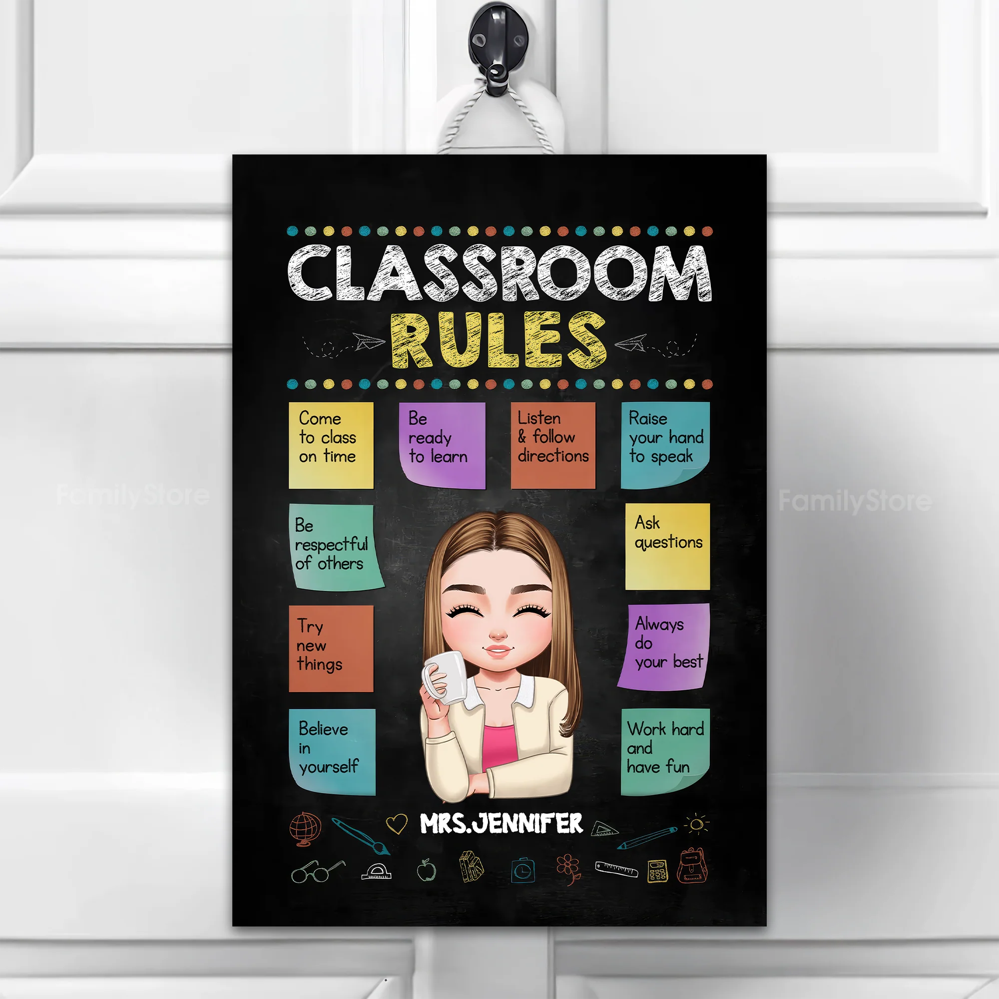 Classroom Rules Optimistic Bulletin Board - Personalized Door Wood Sign - Gift For Teacher, Classroom Decor | CLTC05 HD95
