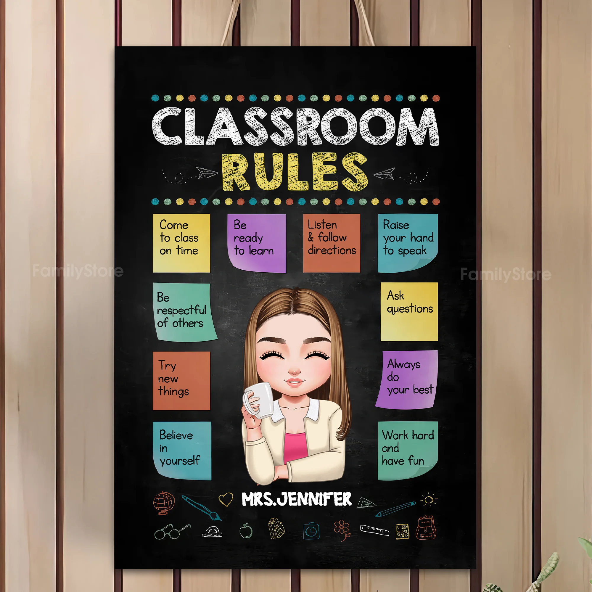 Classroom Rules Optimistic Bulletin Board - Personalized Door Wood Sign - Gift For Teacher, Classroom Decor | CLTC05 HD95 - Image 2
