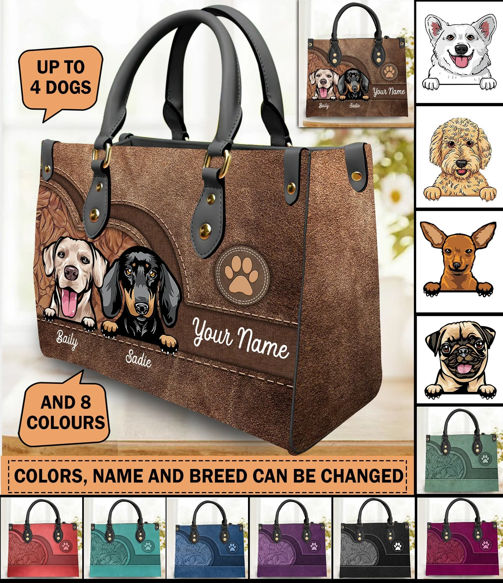 Colorful Dog Mom - Personalized Leather Handbag - Gift for Dog Lovers, Dog Mom | CLP13 NH96 - Image 3
