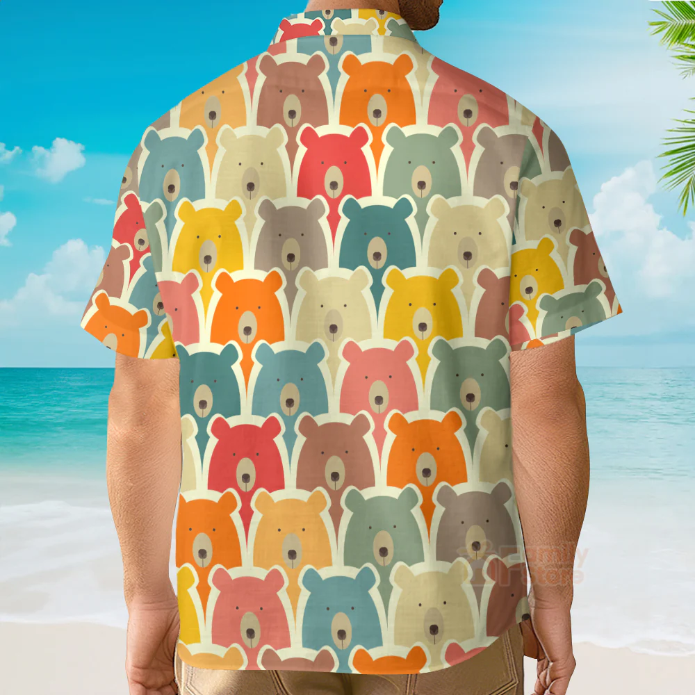 Colorful Little Bear Pattern - Hawaiian Shirt - Image 2