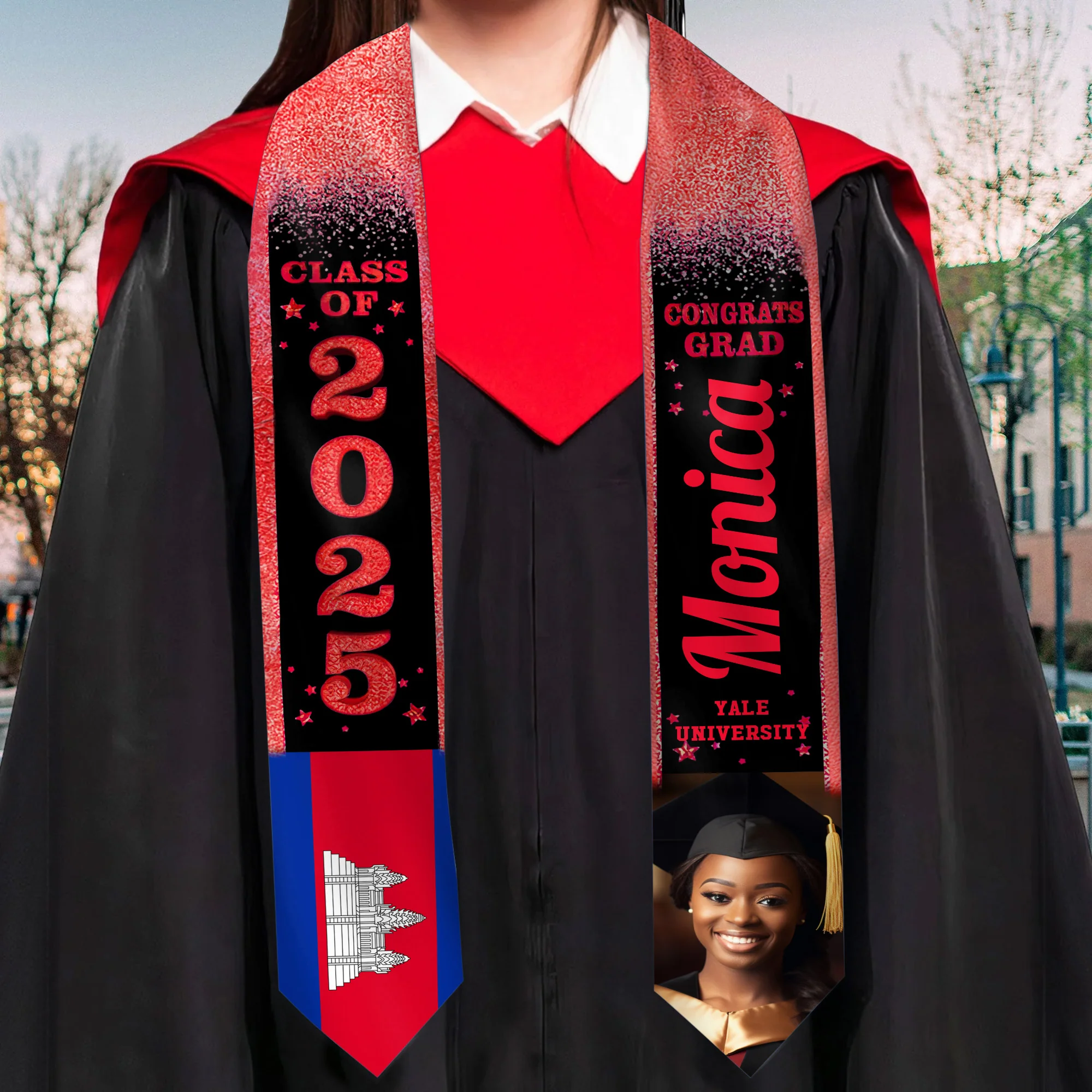 Country Flag Class Graduation  - Personalized Graduation Stoles - Graduation Gift, Senior Gift | Custom Photo NH96
