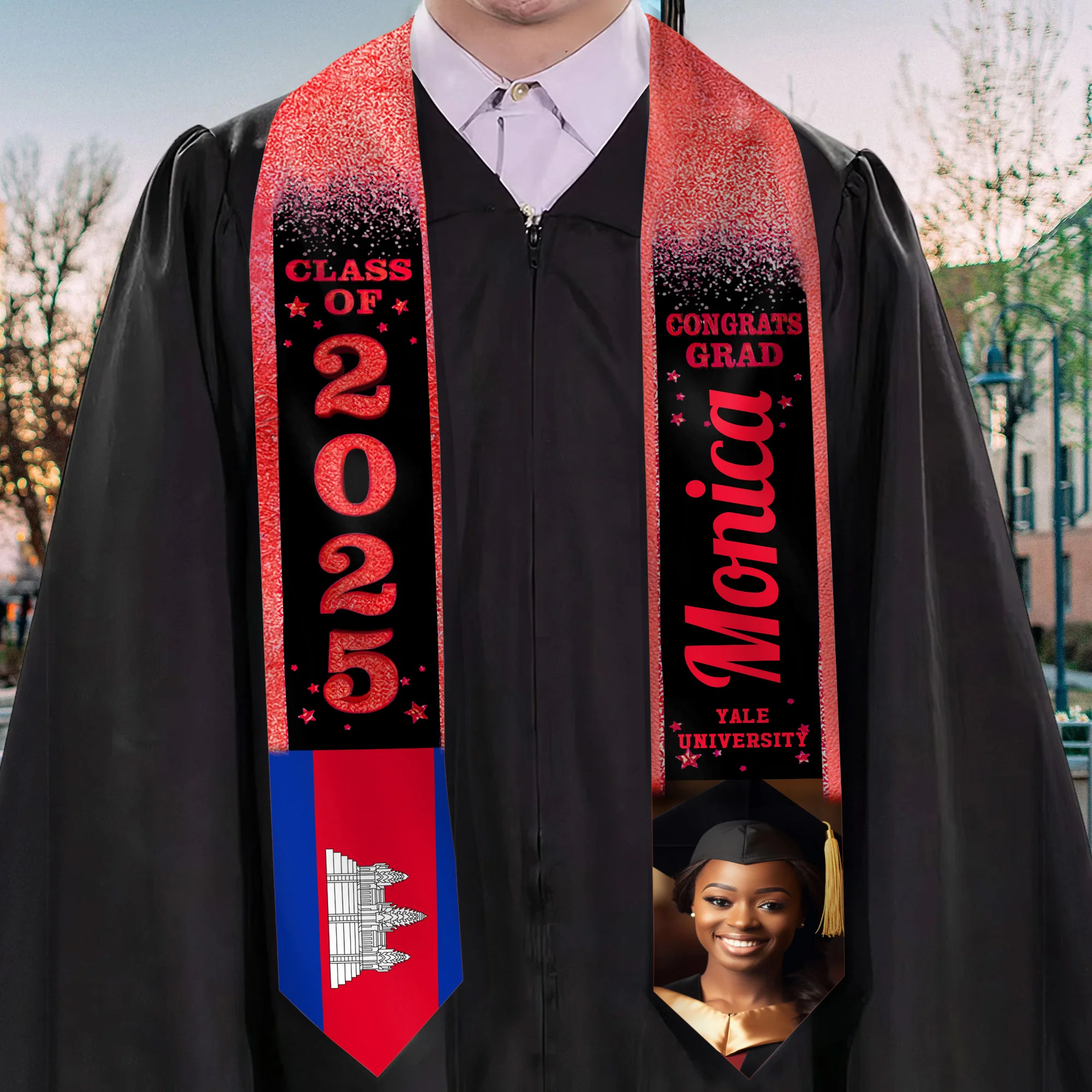Country Flag Class Graduation  - Personalized Graduation Stoles - Graduation Gift, Senior Gift | Custom Photo NH96 - Image 2