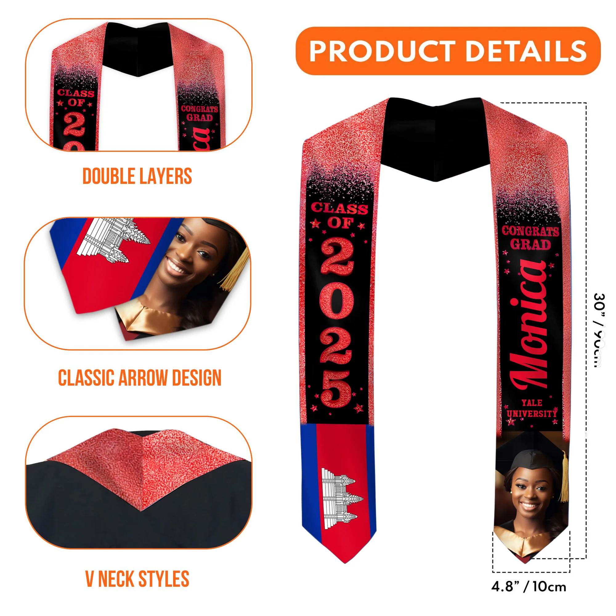 Country Flag Class Graduation  - Personalized Graduation Stoles - Graduation Gift, Senior Gift | Custom Photo NH96 - Image 5