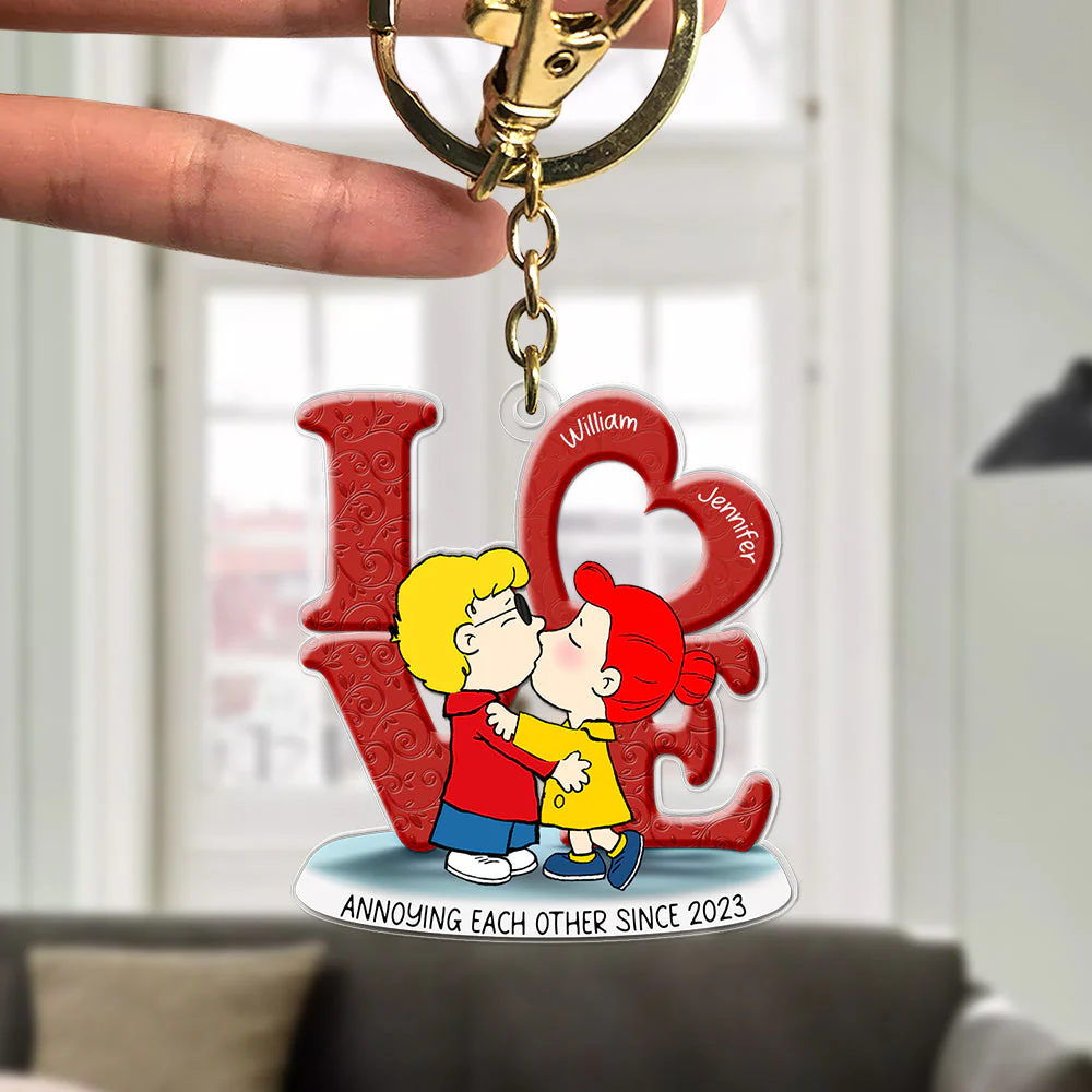 Couple Kissing Annoying Each Other Peanut- Personalized Keychain - Gift For Couple, Husband Wife | GR9 NH96 - Image 2