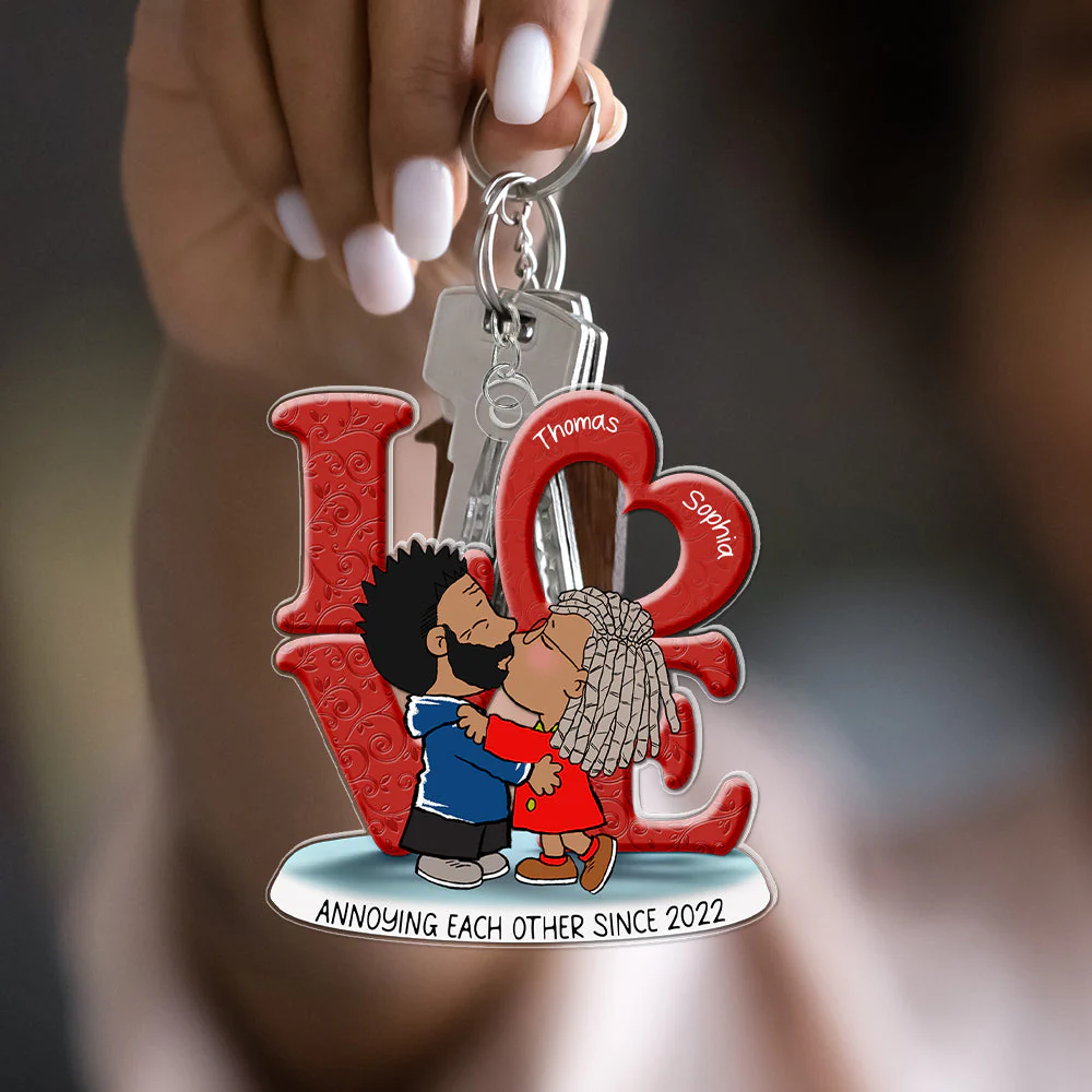 Couple Kissing Annoying Each Other Peanut- Personalized Keychain - Gift For Couple, Husband Wife | GR9 NH96 - Image 3